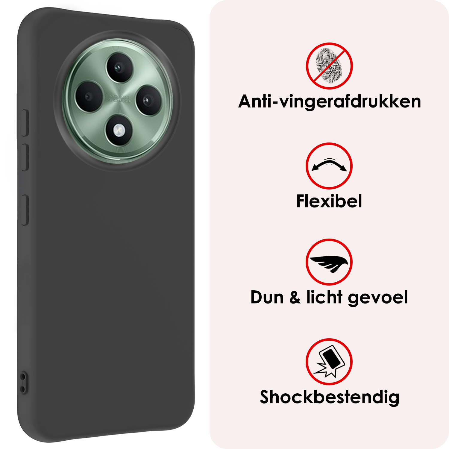 NoXx NoXx OPPO Reno 12F Hoesje Siliconen Met Screenprotector - Zwart