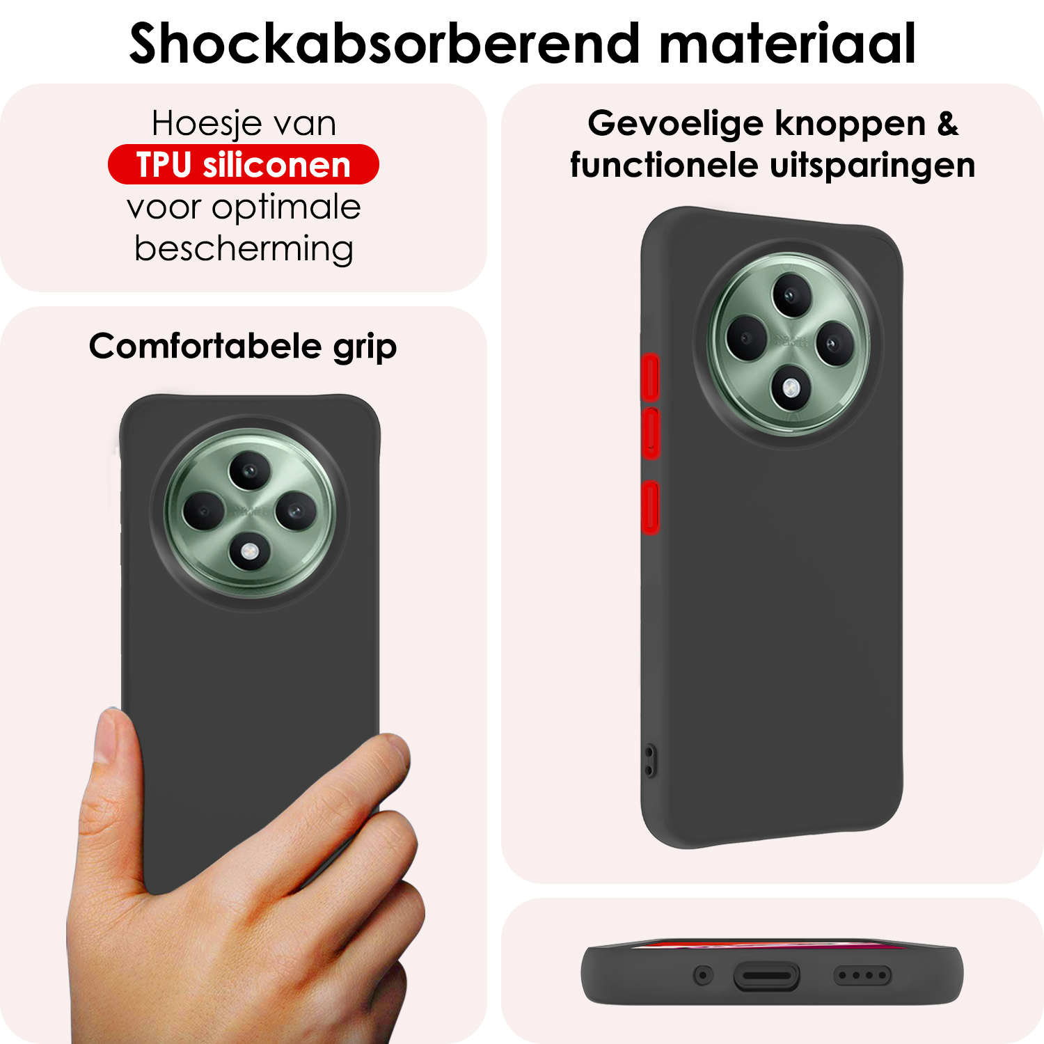 NoXx NoXx OPPO Reno 12F Hoesje Siliconen Met Screenprotector - Zwart