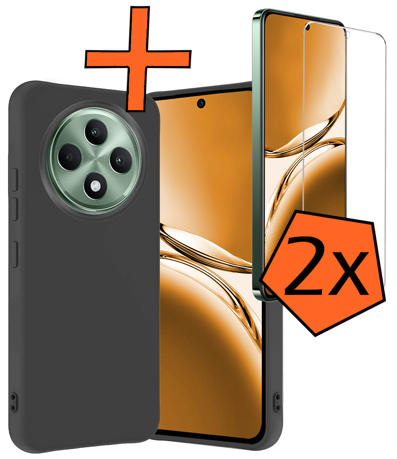 Nomfy Nomfy OPPO Reno 12F Hoesje Siliconen Met 2x Screenprotector - Zwart