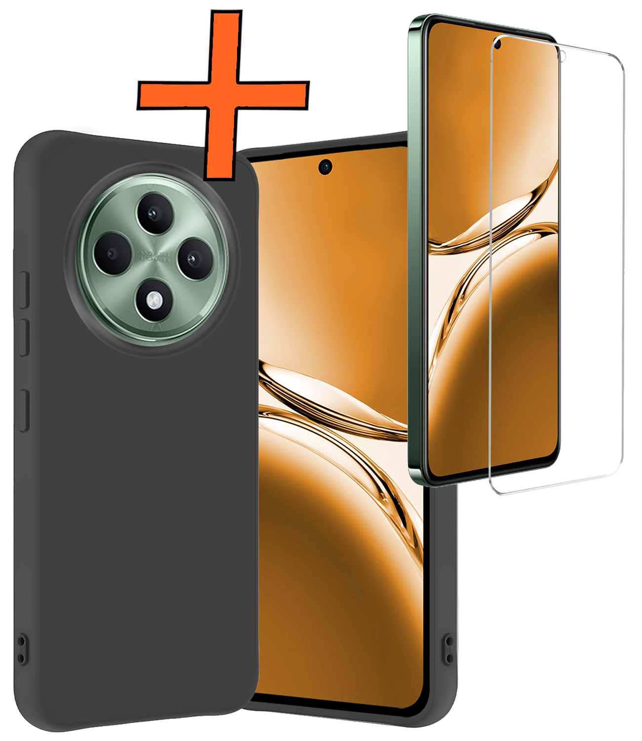 Nomfy Nomfy OPPO Reno 12F Hoesje Siliconen Met Screenprotector - Zwart