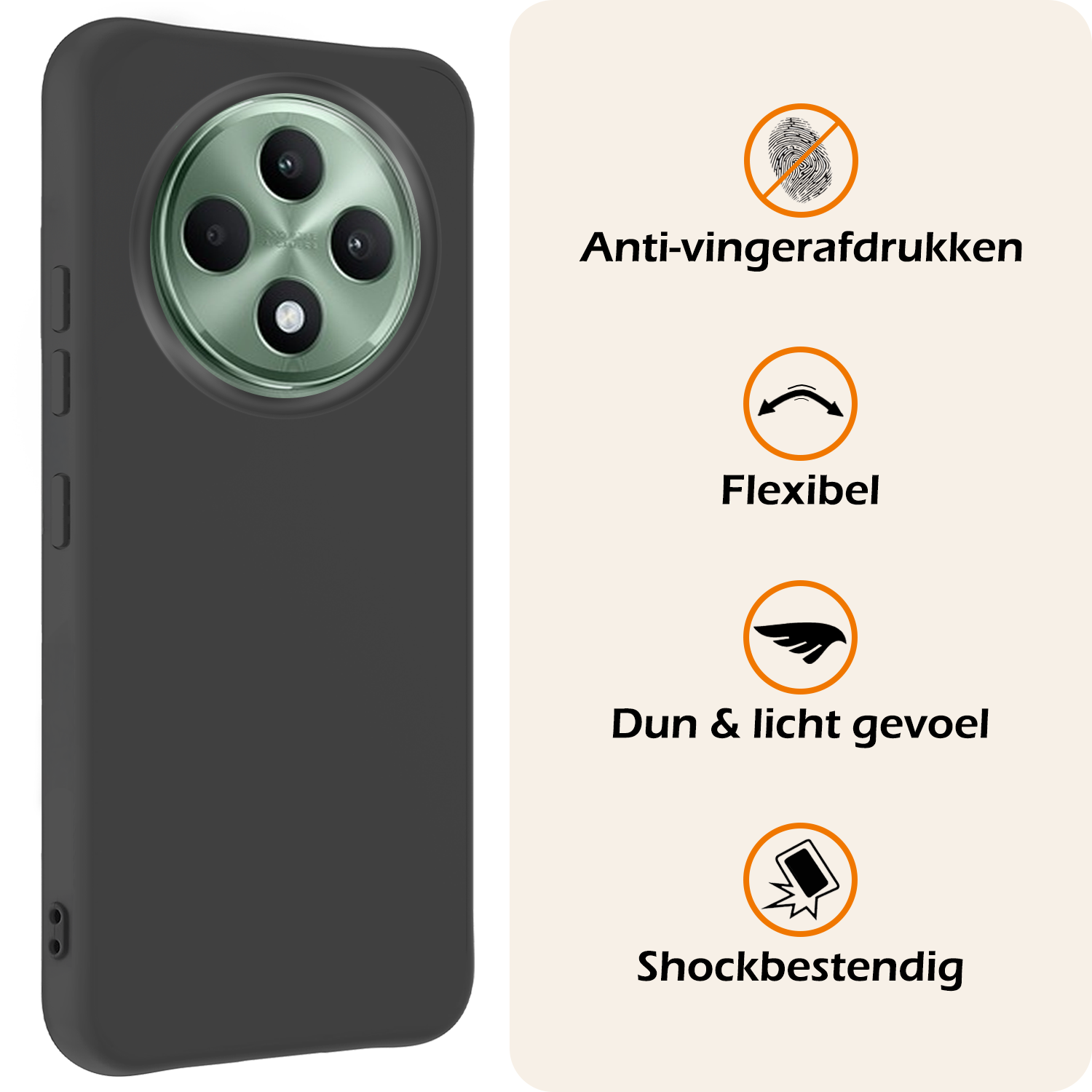 Nomfy Nomfy OPPO Reno 12F Hoesje Siliconen Met Screenprotector - Zwart