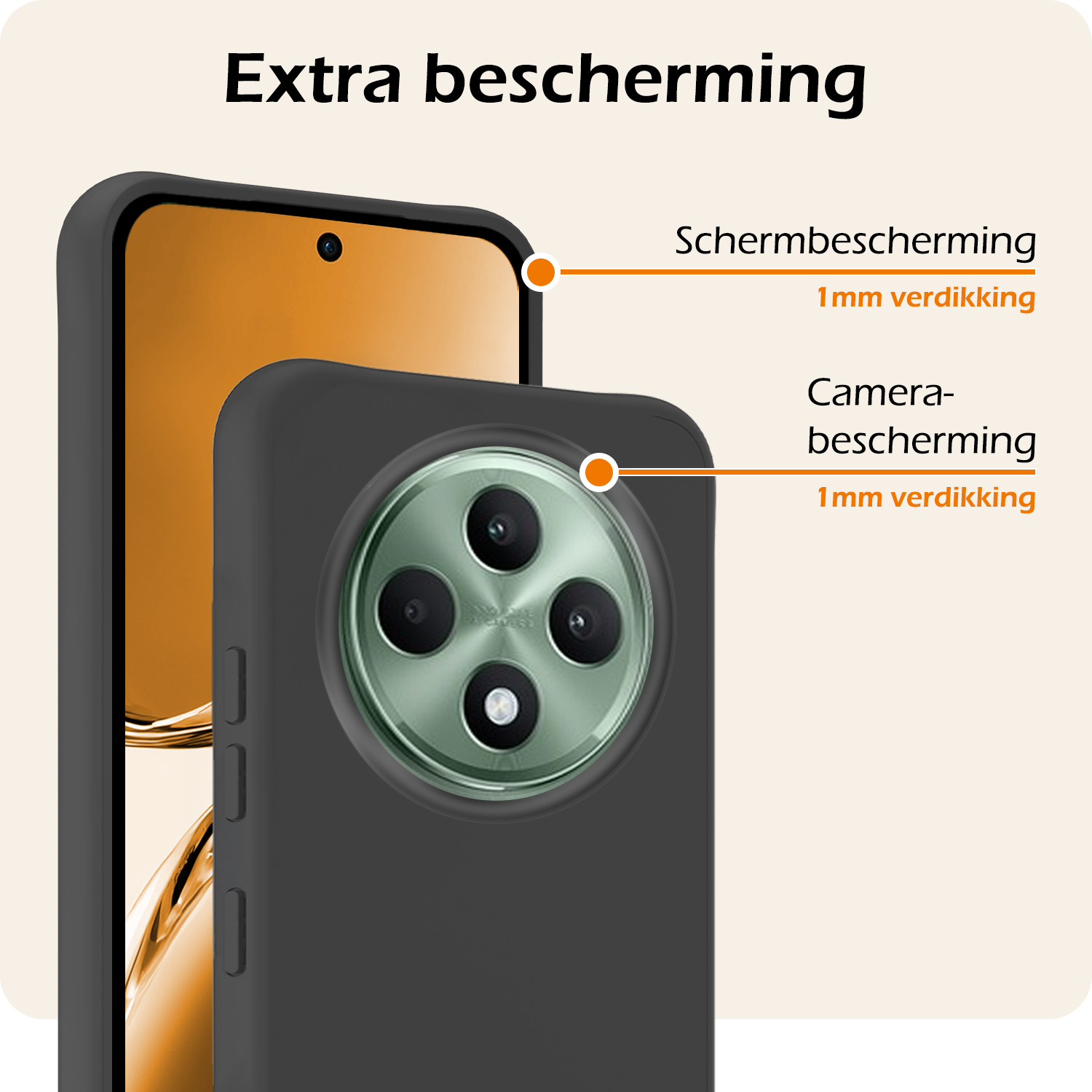 Nomfy Nomfy OPPO Reno 12F Hoesje Siliconen Met Screenprotector - Zwart