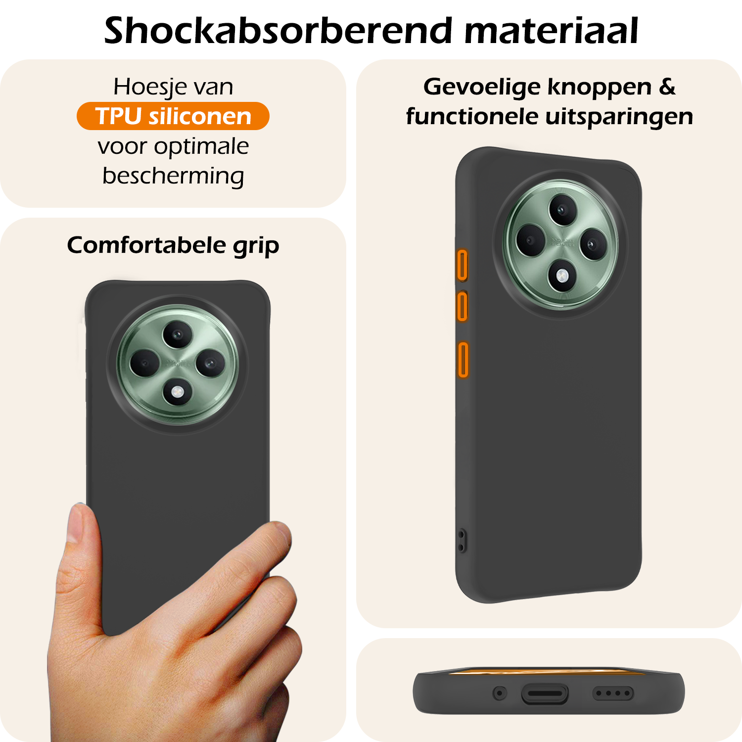 Nomfy Nomfy OPPO Reno 12F Hoesje Siliconen Met Screenprotector - Zwart