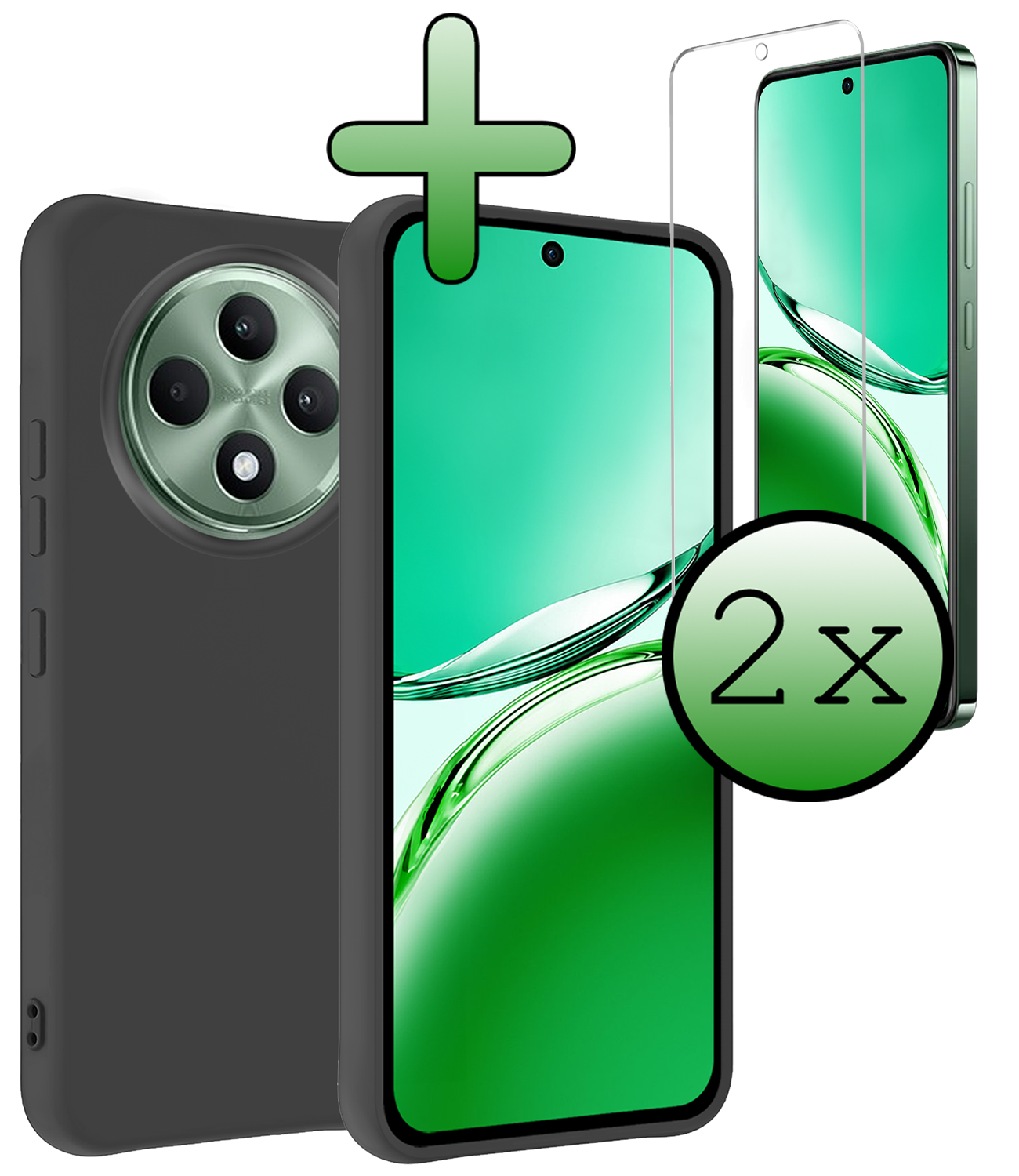 BASEY. BASEY. OPPO Reno 12F Hoesje Siliconen Met 2x Screenprotector - Zwart