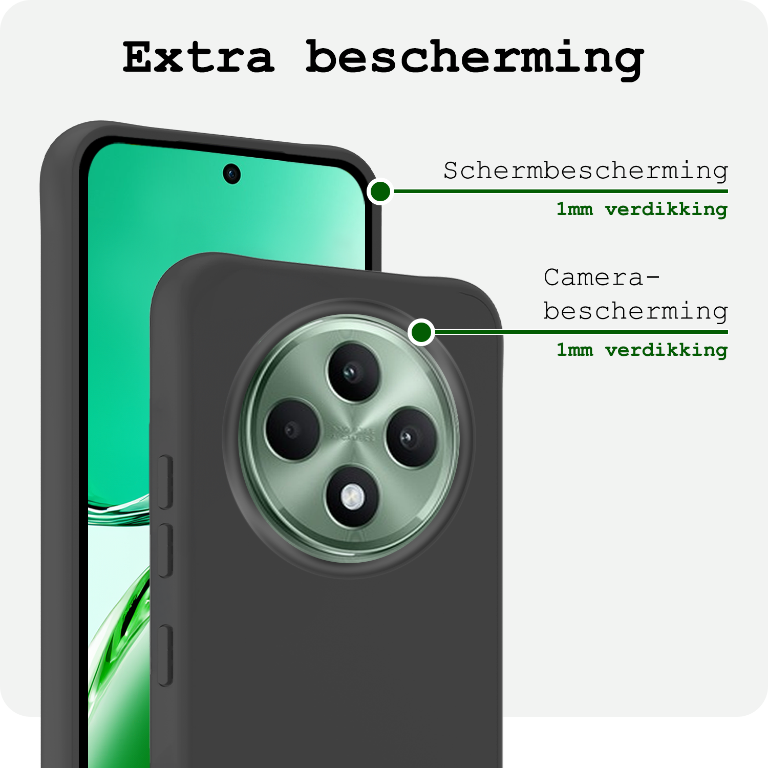 BASEY. BASEY. OPPO Reno 12F Hoesje Siliconen Met 2x Screenprotector - Zwart