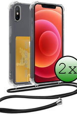 BASEY. Hoes Geschikt voor iPhone Xs Max Hoesje Pas Houder Shock Proof Case Hoes Met Koord - Hoesje Geschikt voor iPhone Xs Max Hoes Met Telefoonkoord Pasjeshouder Cover - Transparant - 2 Stuks