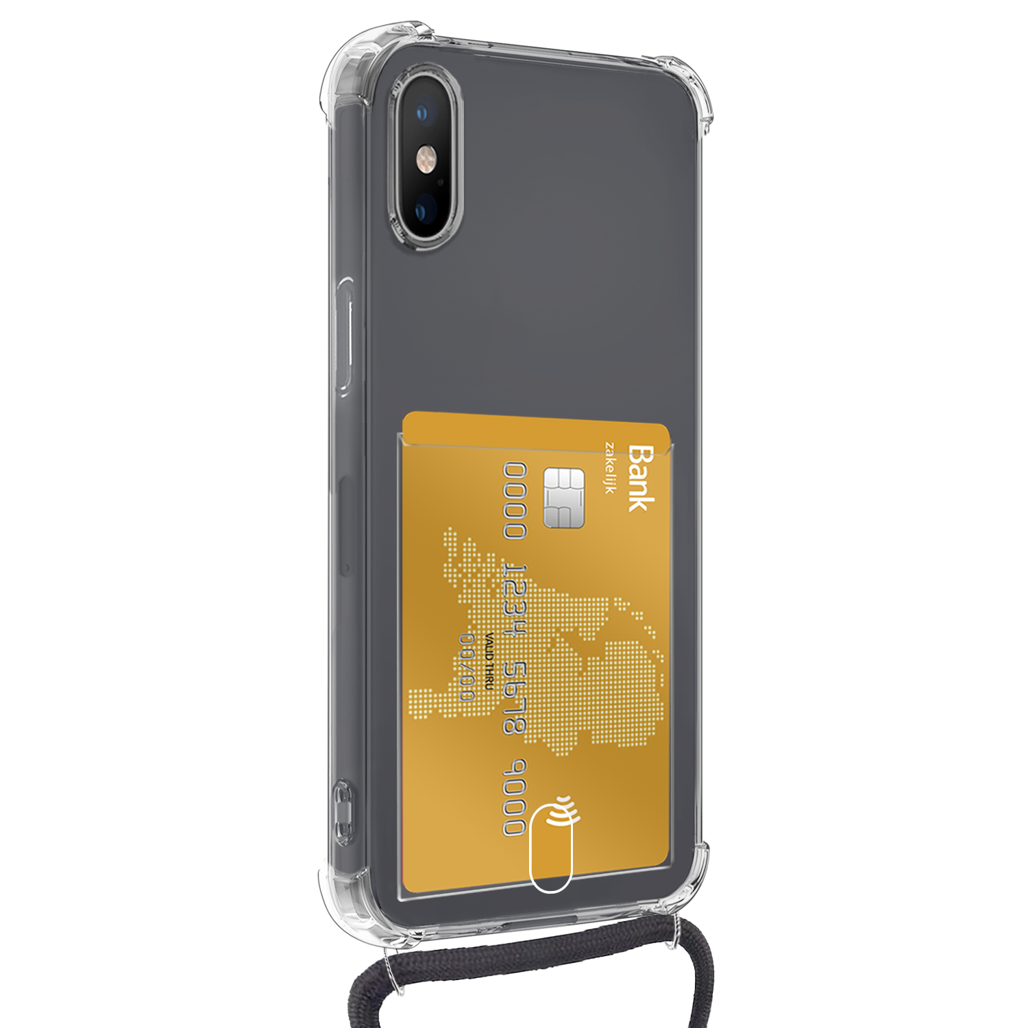 BASEY. Hoes Geschikt voor iPhone Xs Max Hoesje Pas Houder Shock Proof Case Hoes Met Koord - Hoesje Geschikt voor iPhone Xs Max Hoes Met Telefoonkoord Pasjeshouder Cover - Transparant - 2 Stuks