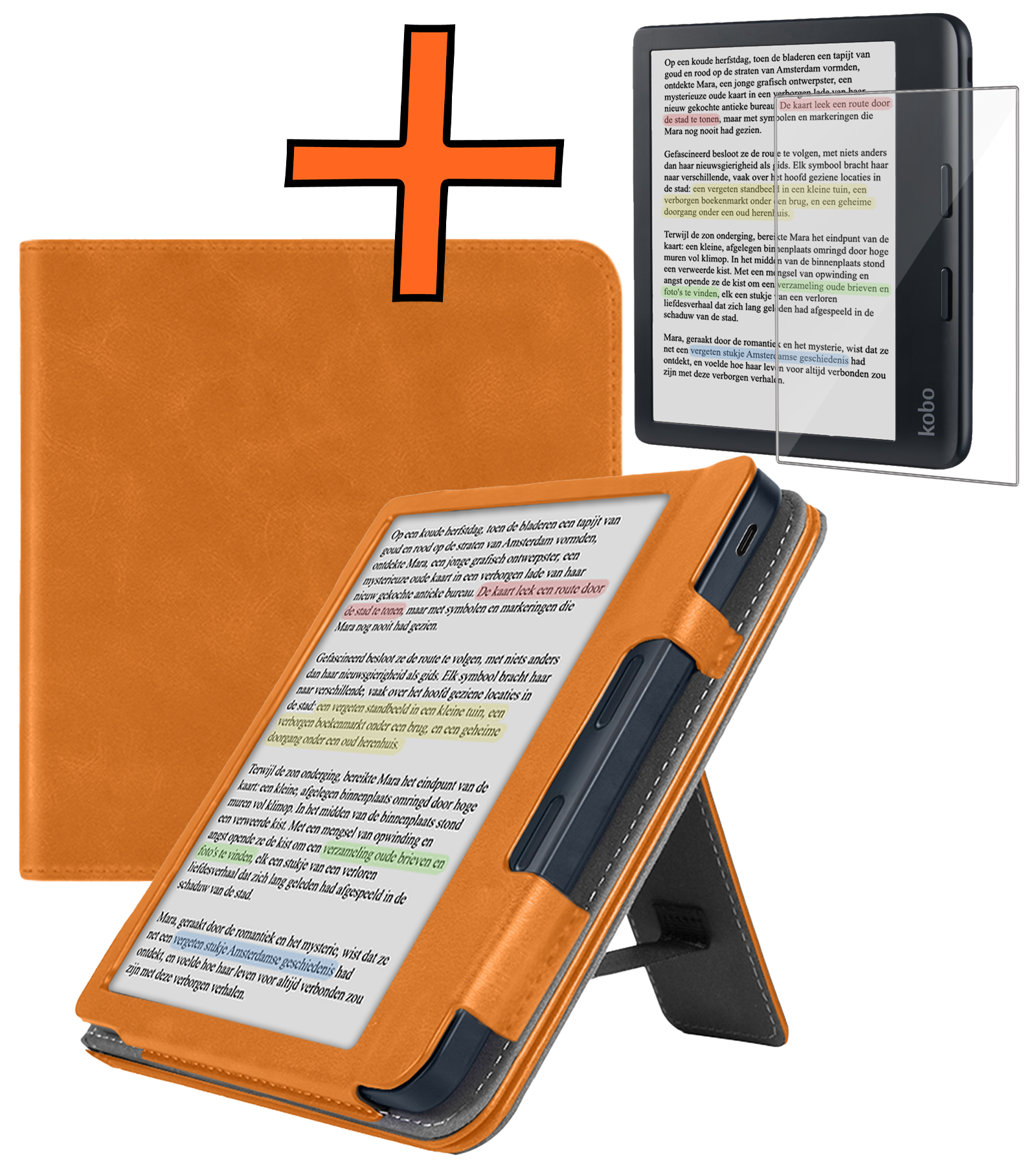 Nomfy Nomfy Kobo Libra Colour Hoesje Leer Met Screenprotector - Bruin