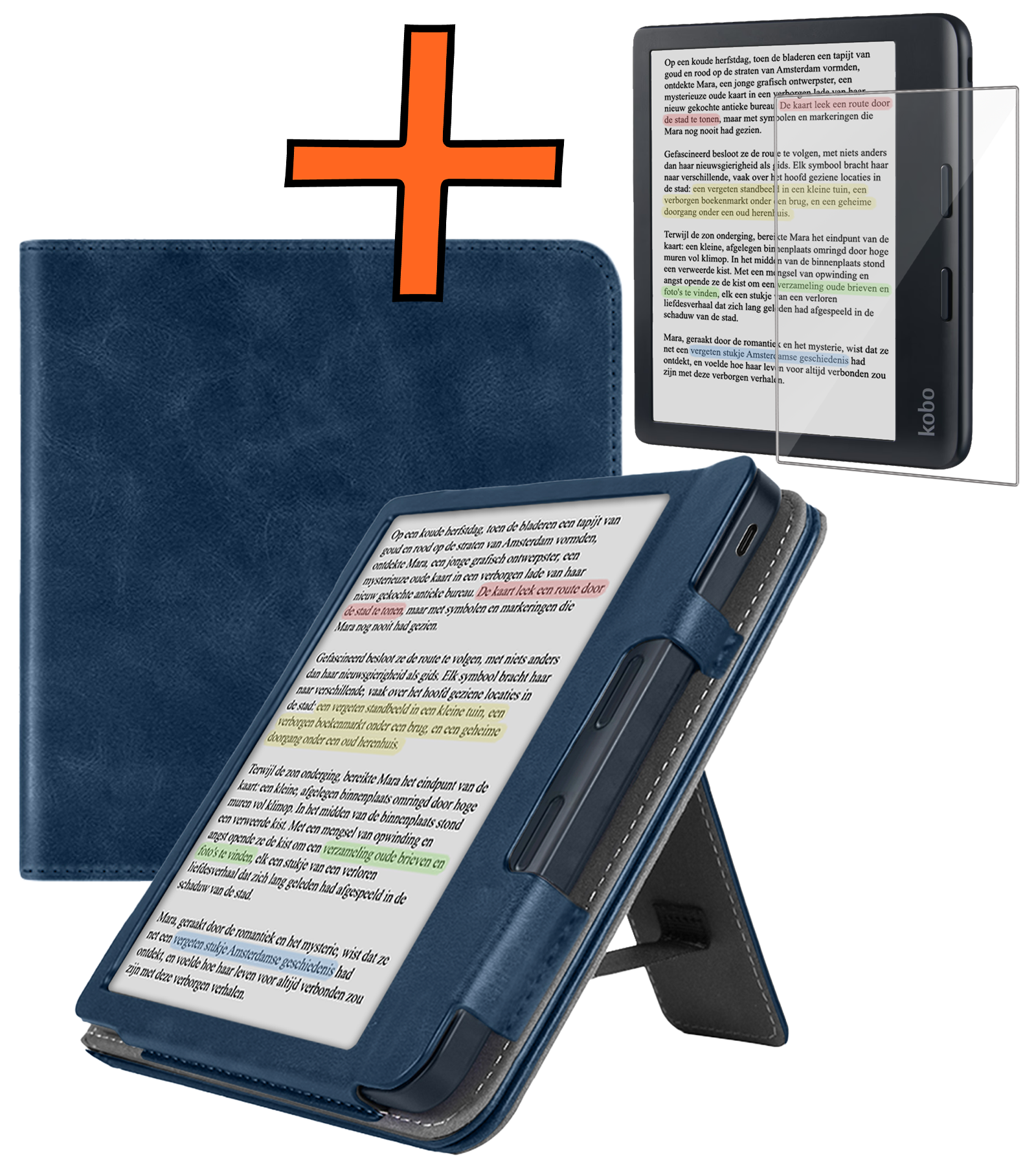 Nomfy Nomfy Kobo Libra Colour Hoesje Leer Met Screenprotector - Donkerblauw