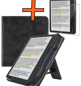 Nomfy Nomfy Kobo Libra Colour Hoesje Leer Met Screenprotector - Zwart