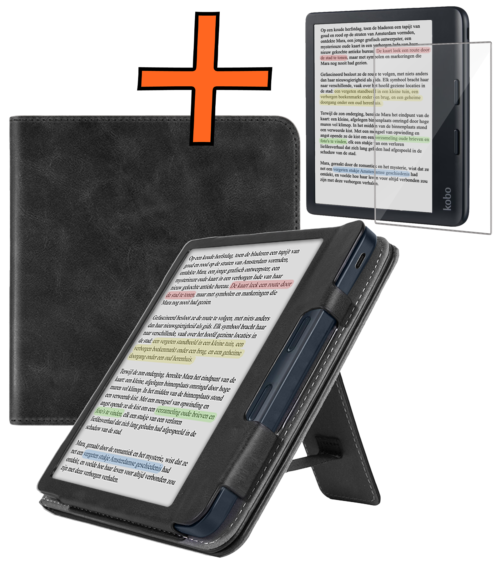 Nomfy Nomfy Kobo Libra Colour Hoesje Leer Met Screenprotector - Zwart