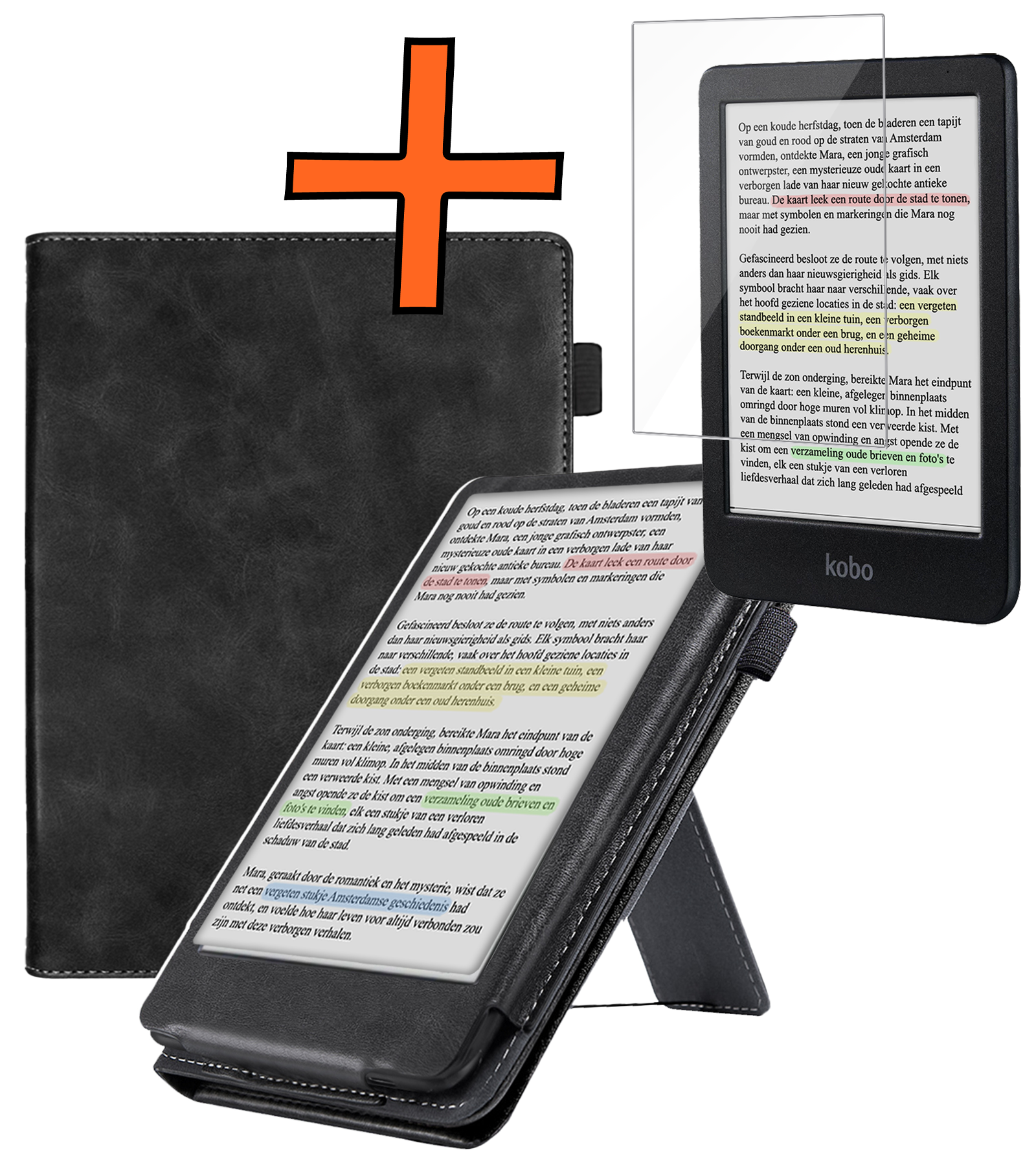 Nomfy Nomfy Kobo Clara BW Hoesje Leer Met Screenprotector - Zwart