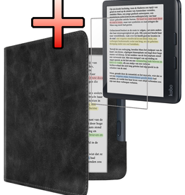 NoXx NoXx Kobo Libra Colour Hoesje Leer Met Screenprotector - Zwart