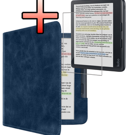 NoXx NoXx Kobo Libra Colour Hoesje Leer Met Screenprotector - Donkerblauw
