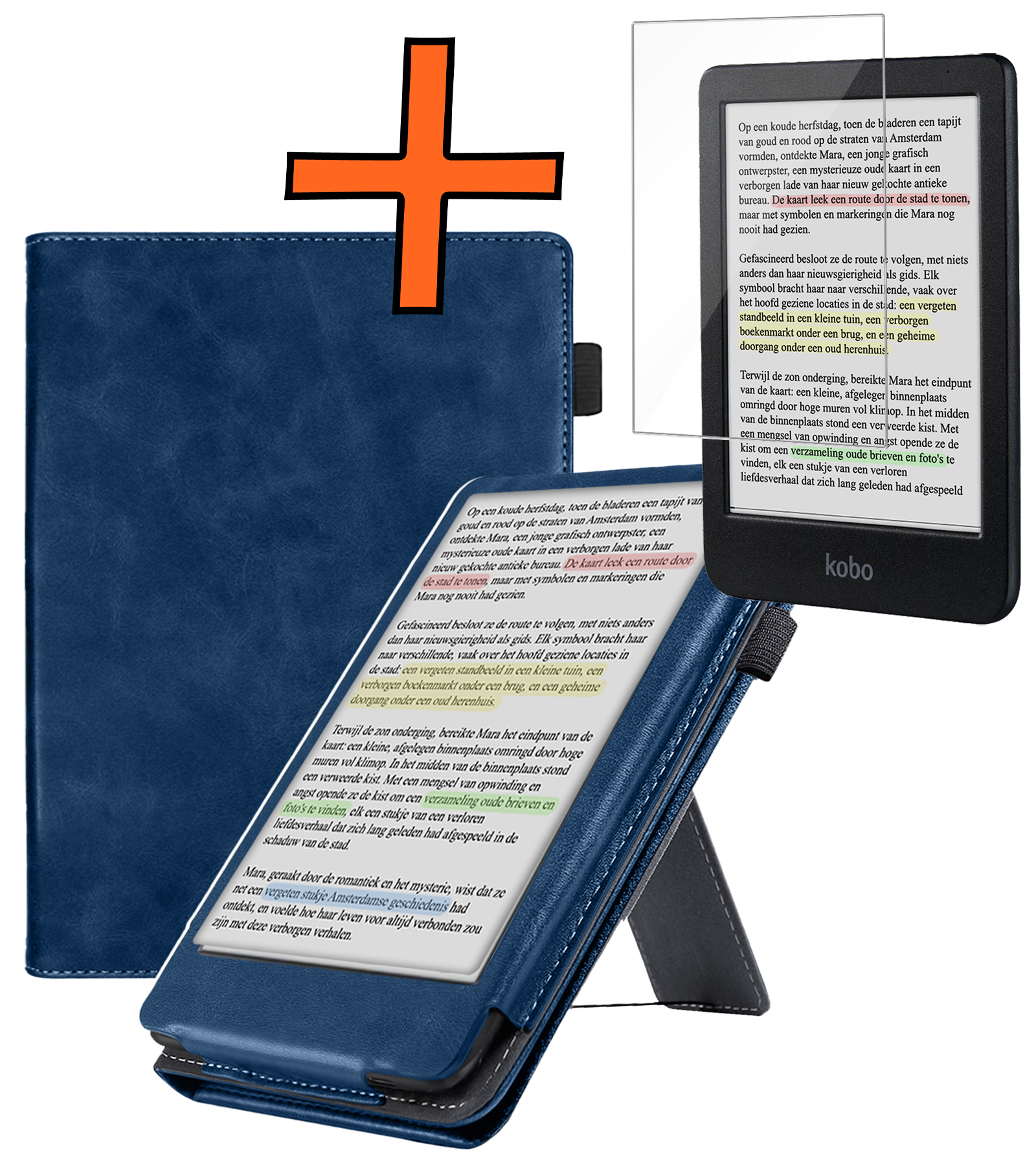 Nomfy Nomfy Kobo Clara Colour Hoesje Leer Met Screenprotector - Donkerblauw
