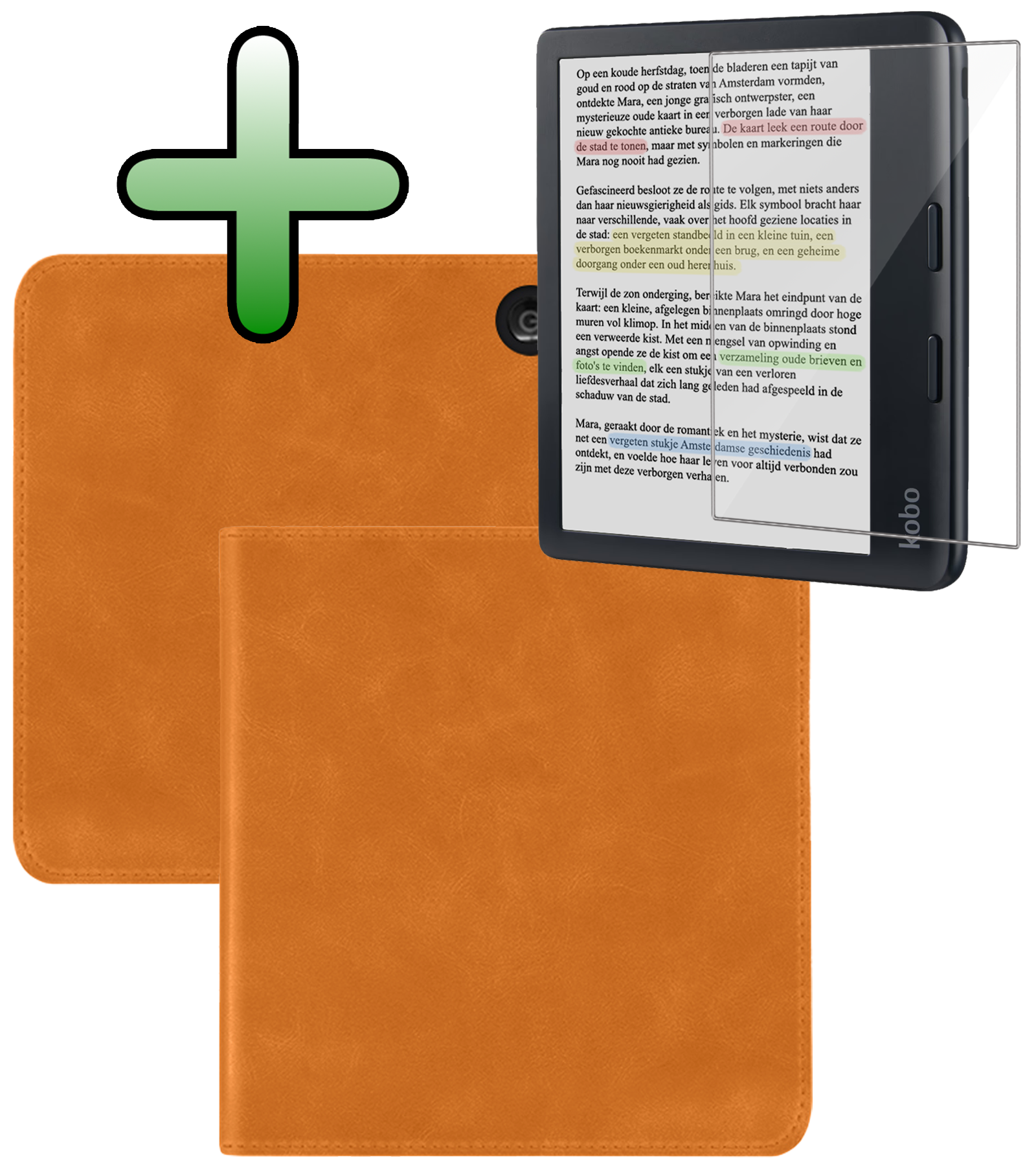 BASEY. BASEY. Kobo Libra Colour Hoesje Leer Met Screenprotector - Bruin