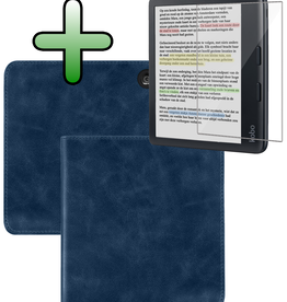 BASEY. BASEY. Kobo Libra Colour Hoesje Leer Met Screenprotector - Donkerblauw