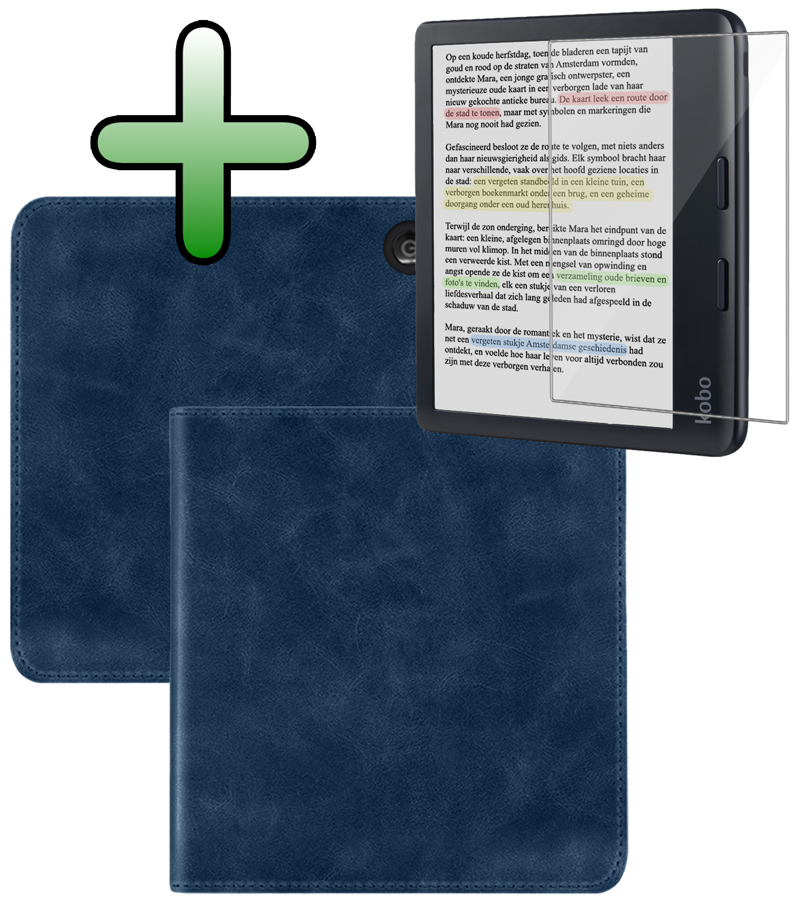 BASEY. BASEY. Kobo Libra Colour Hoesje Leer Met Screenprotector - Donkerblauw