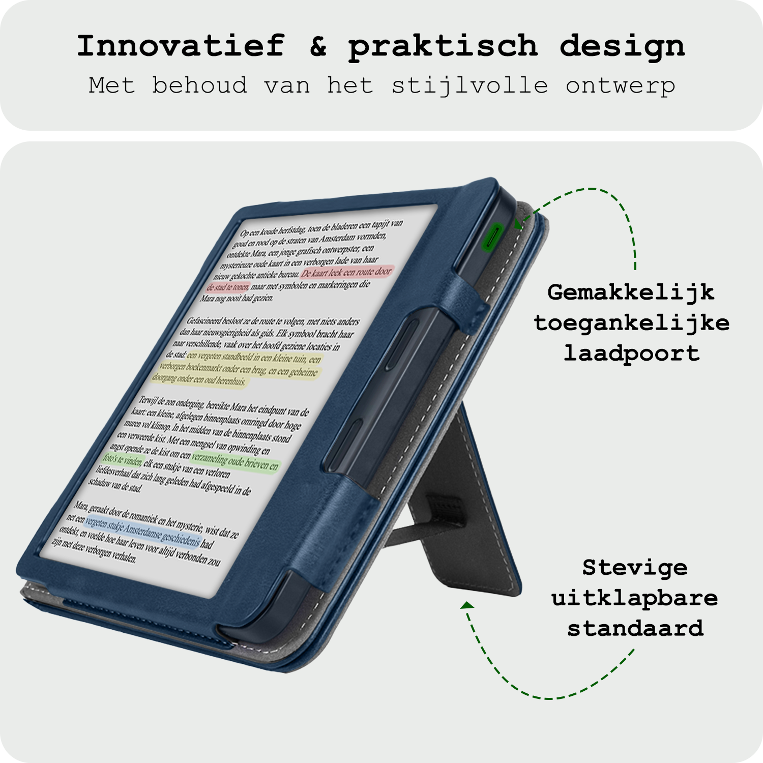 BASEY. BASEY. Kobo Libra Colour Hoesje Leer Met Screenprotector - Donkerblauw