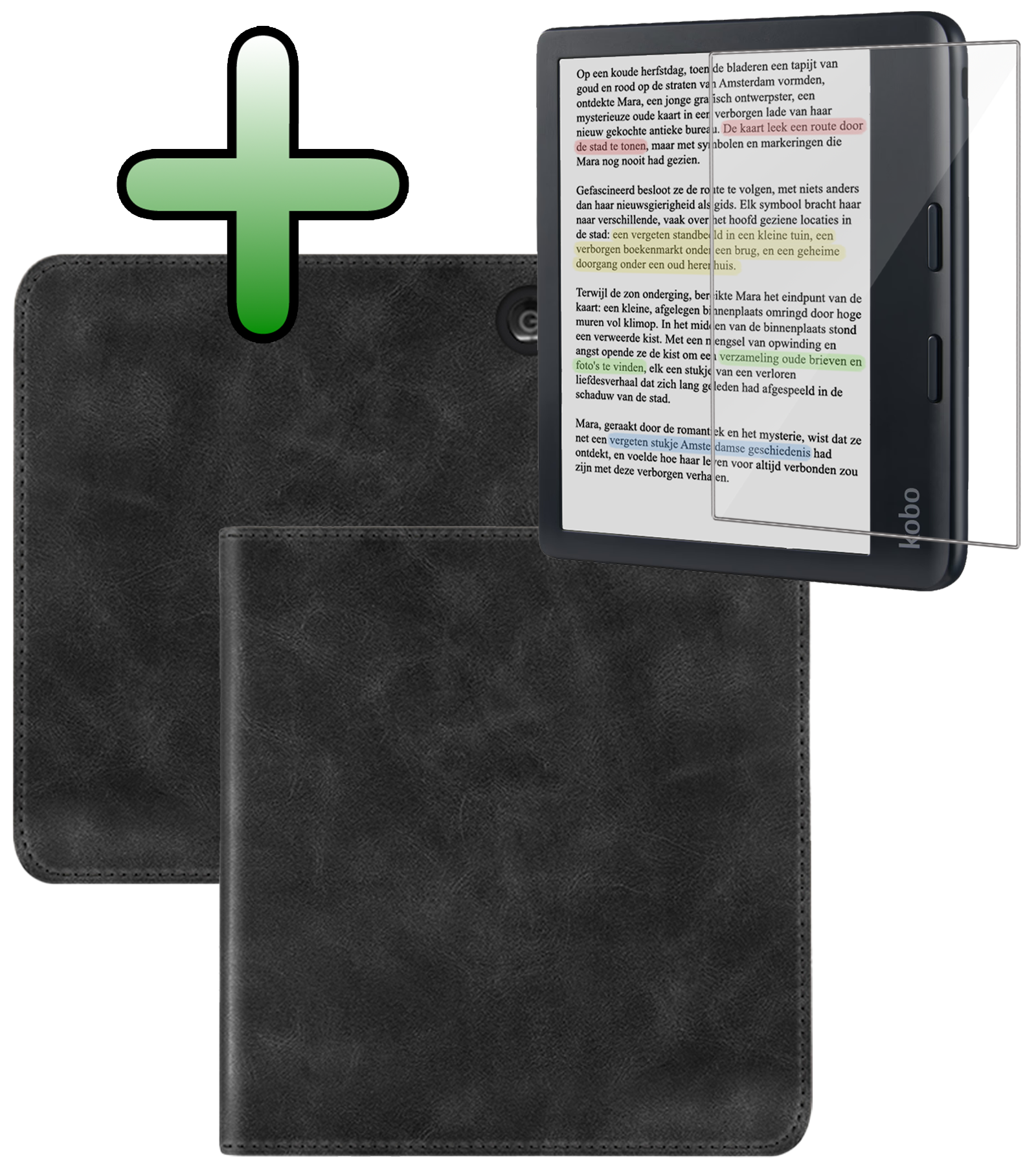 BASEY. BASEY. Kobo Libra Colour Hoesje Leer Met Screenprotector - Zwart