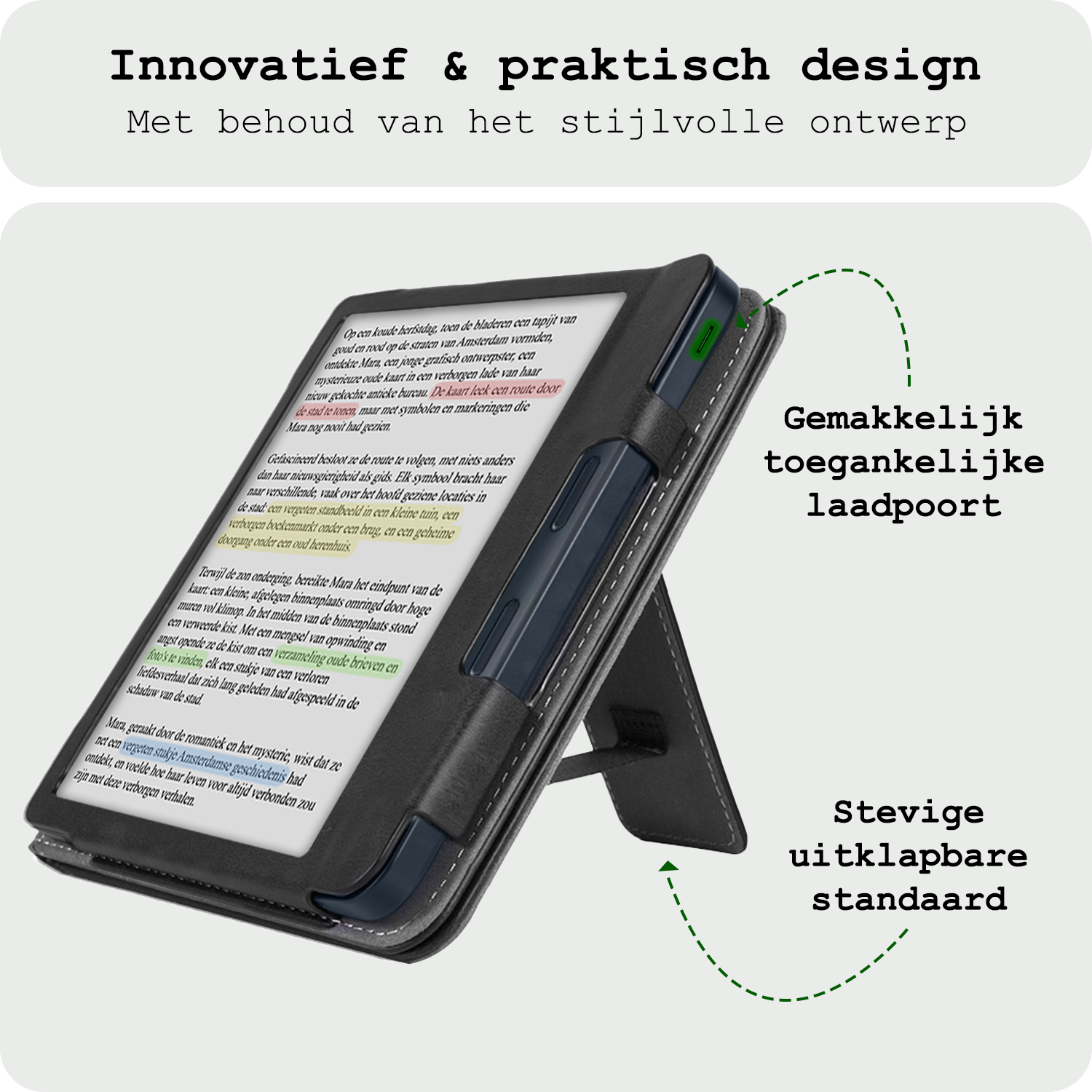 BASEY. BASEY. Kobo Libra Colour Hoesje Leer Met Screenprotector - Zwart