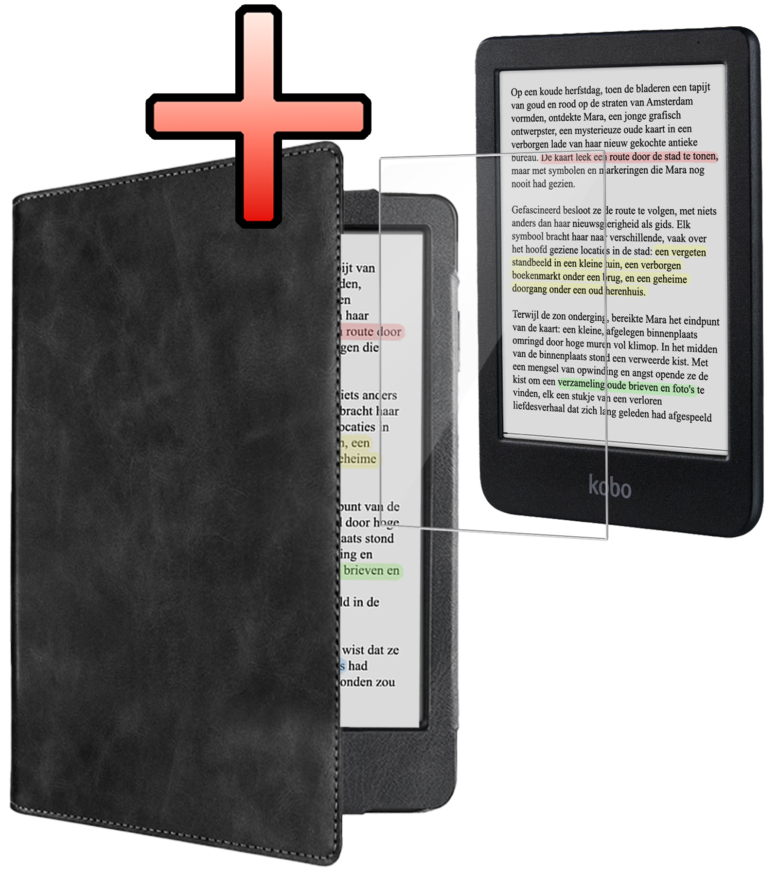 NoXx NoXx Kobo Clara Colour Hoesje Leer Met Screenprotector - Zwart