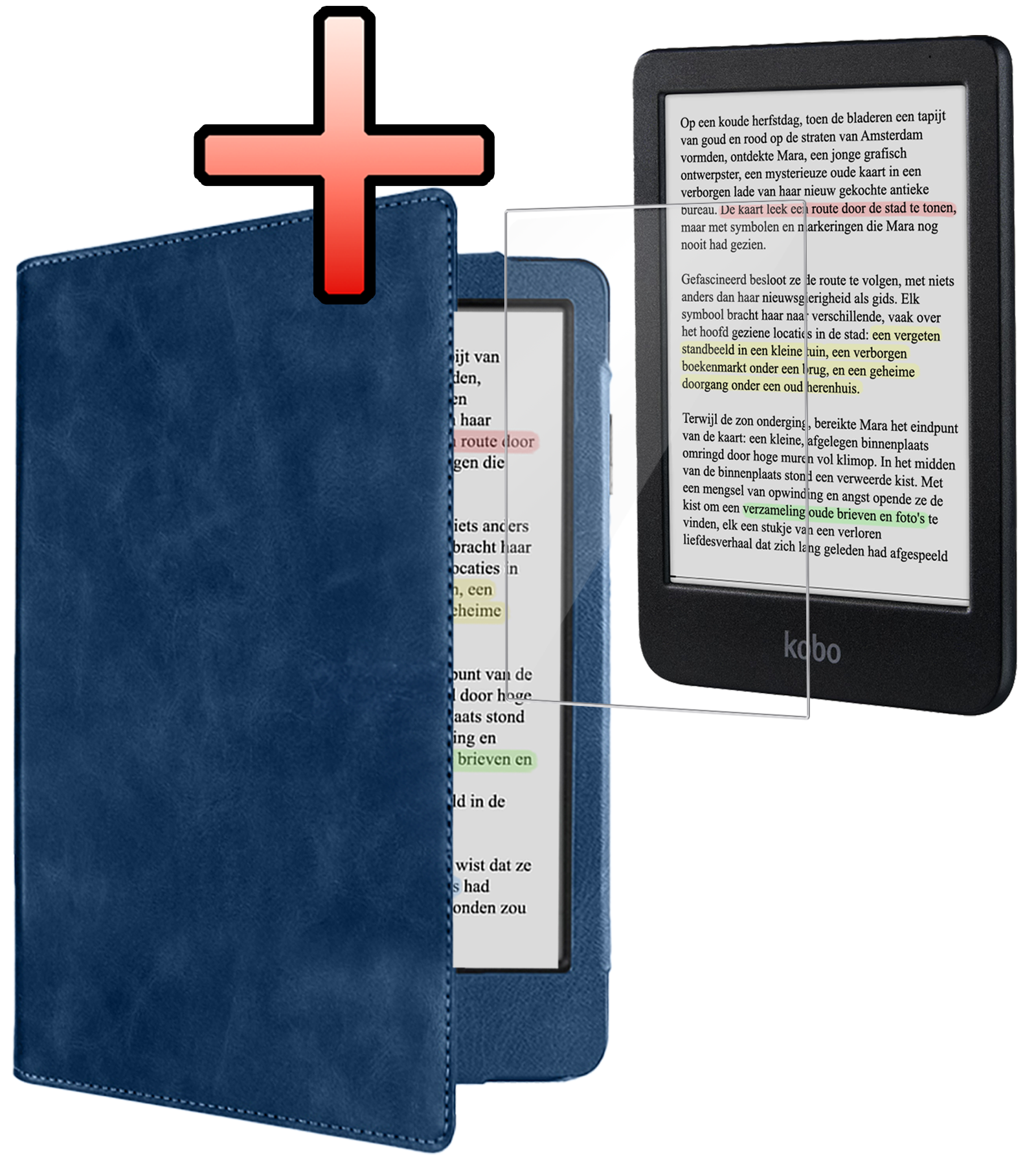 NoXx NoXx Kobo Clara Colour Hoesje Leer Met Screenprotector - Donkerblauw