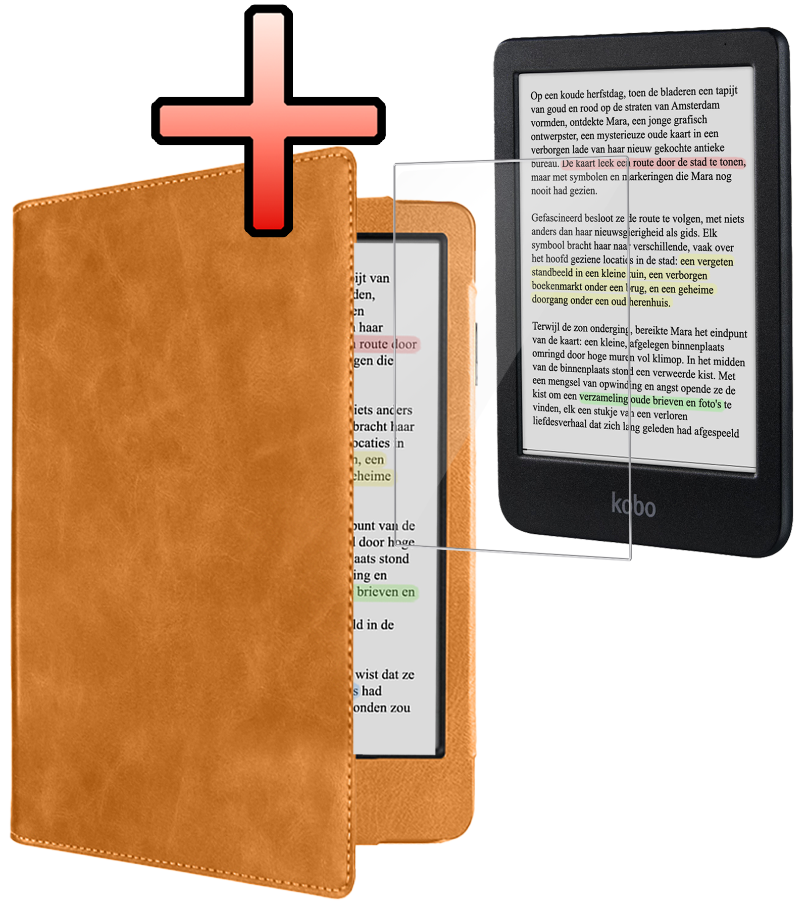 NoXx NoXx Kobo Clara Colour Hoesje Leer Met Screenprotector - Bruin