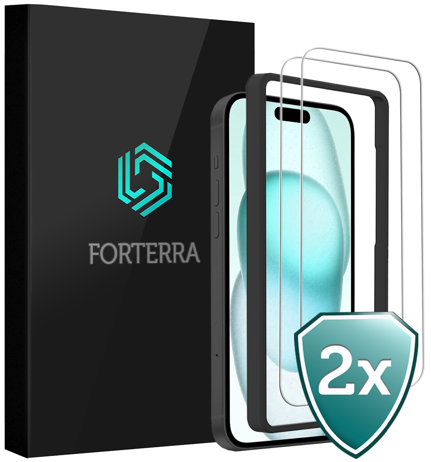 Forterra Forterra iPhone 15 Screenprotector Met Installatieframe - 2 PACK