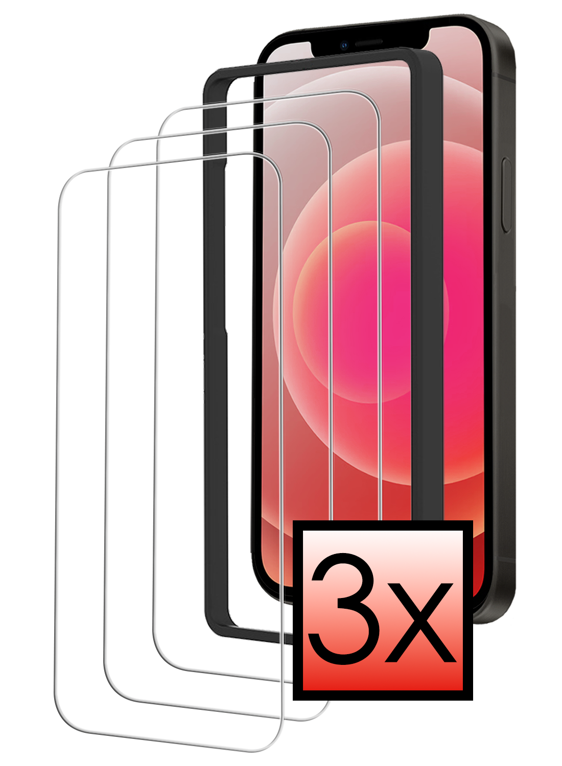 NoXx NoXx iPhone 12 Screenprotector Met Installatieframe - 3 PACK