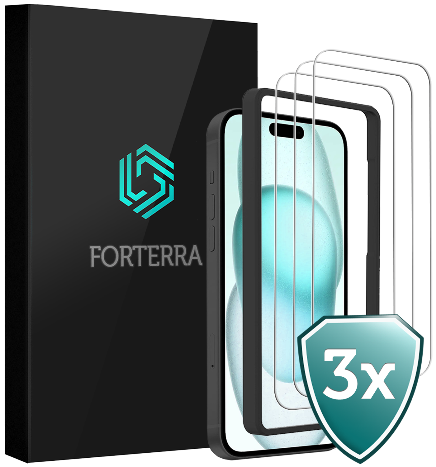 Forterra Forterra iPhone 15 Pro Max Screenprotector Met Installatieframe - 3 PACK