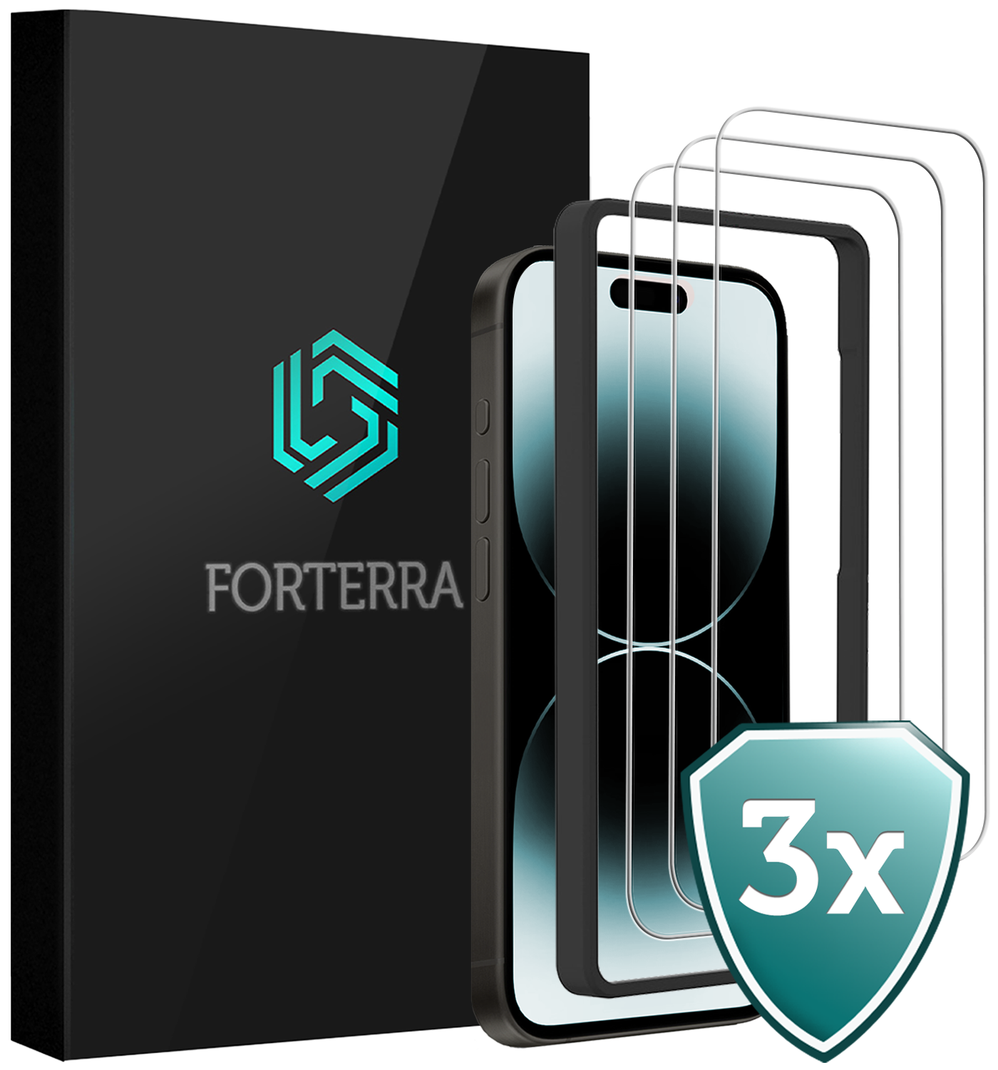 Forterra Forterra iPhone 14 Pro Screenprotector Met Installatieframe - 3 PACK