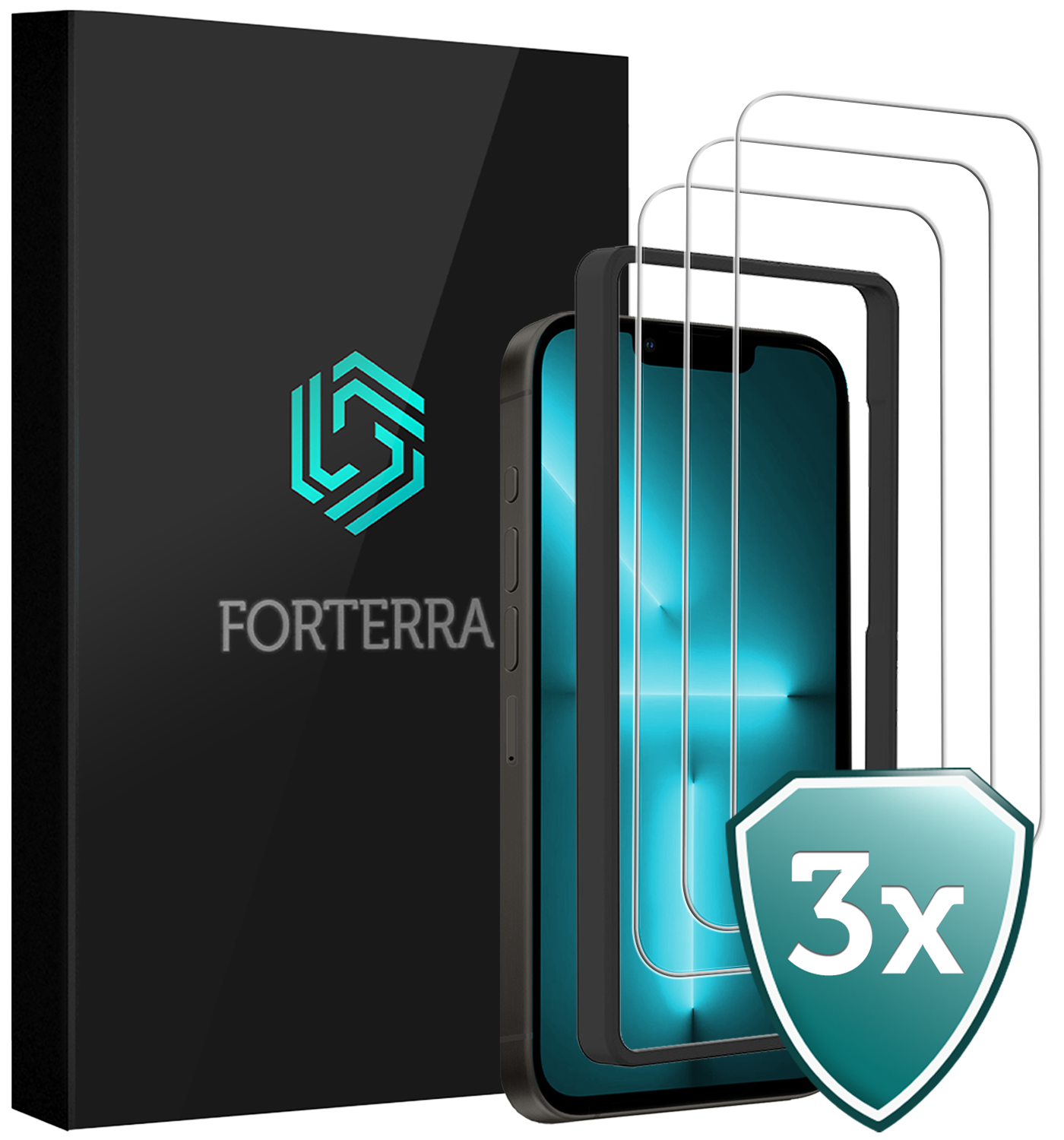 Forterra Forterra iPhone 13 Mini Screenprotector Met Installatieframe - 3 PACK