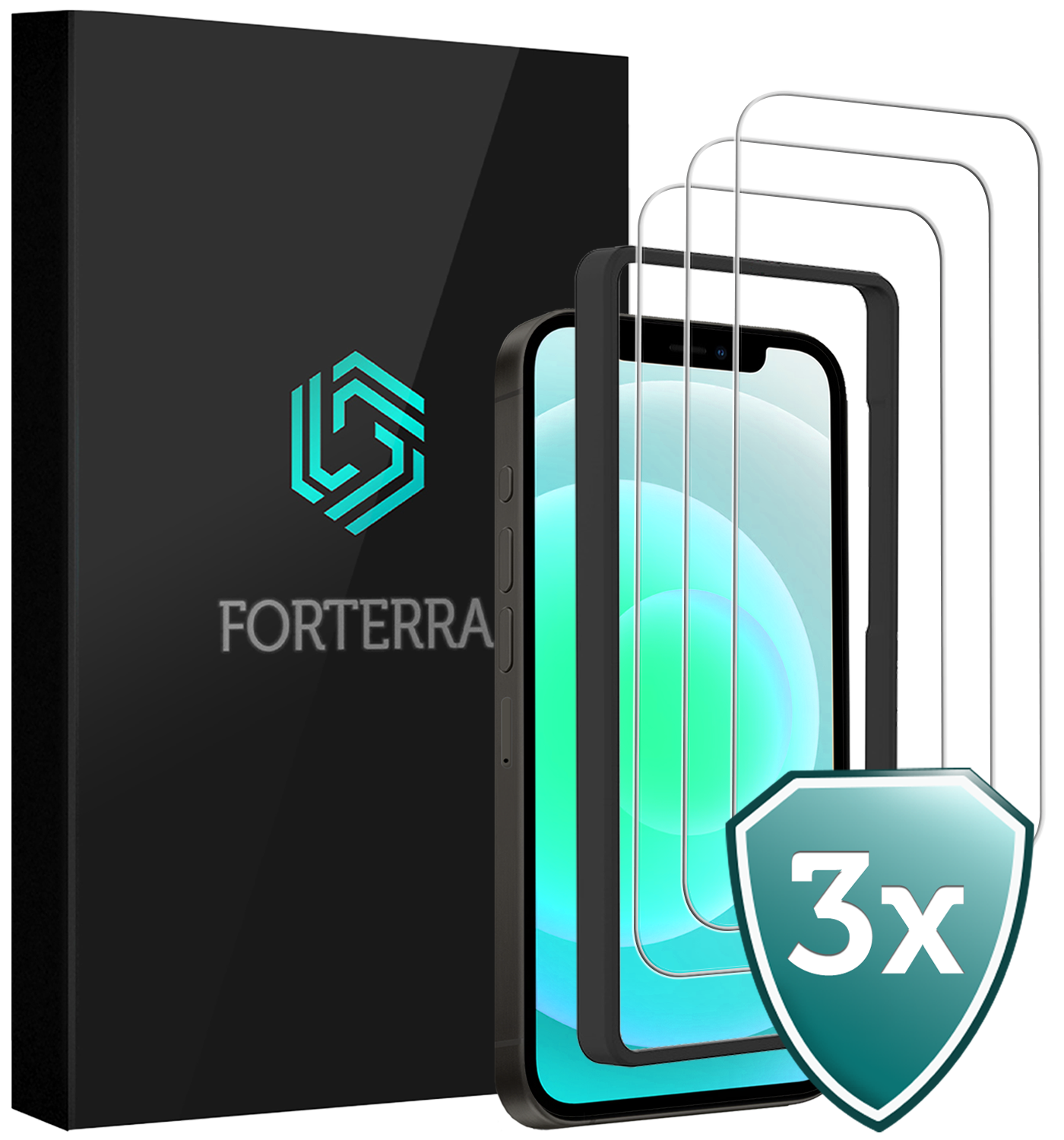 Forterra Forterra iPhone 12 Pro Screenprotector Met Installatieframe - 3 PACK
