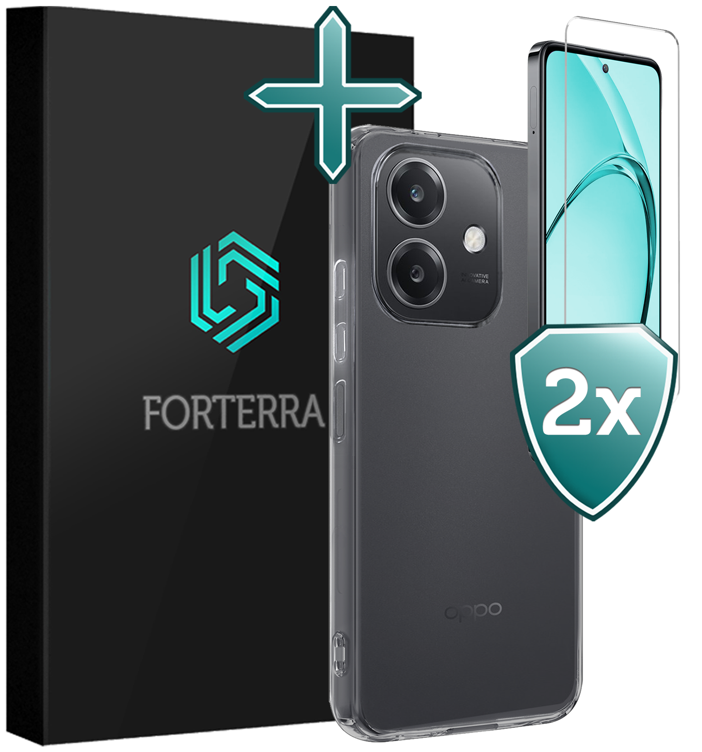 Forterra Forterra OPPO A40 Hoesje Siliconen Met 2x Screenprotector - Transparant