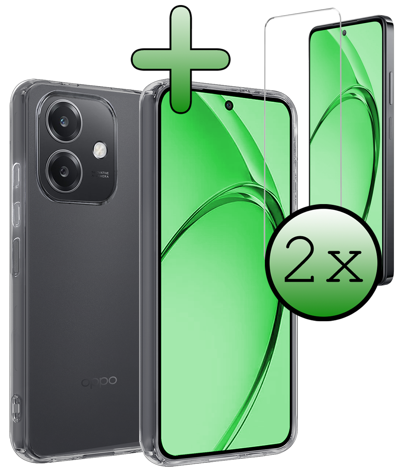 BASEY. BASEY. OPPO A40m Hoesje Siliconen Met 2x Screenprotector - Transparant