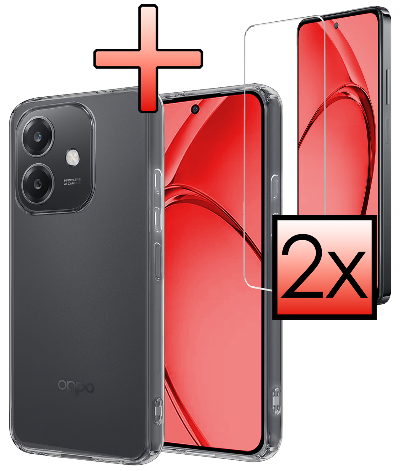 NoXx NoXx OPPO A40m Hoesje Siliconen Met 2x Screenprotector - Transparant