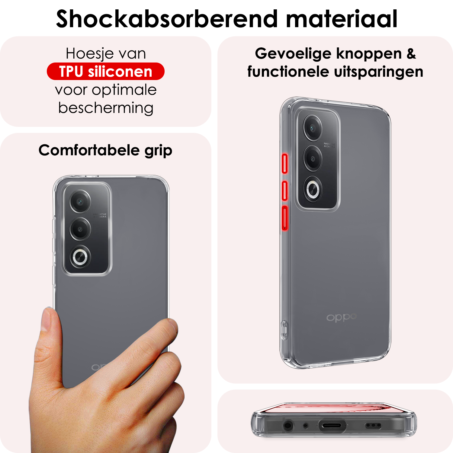NoXx NoXx OPPO A80 Hoesje Siliconen Met 2x Screenprotector - Transparant