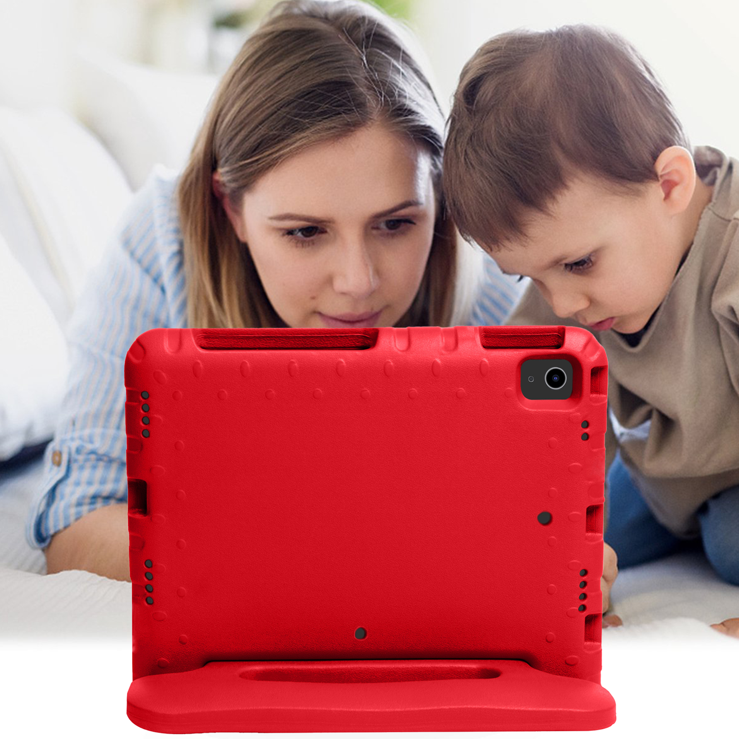Nomfy Hoes Geschikt voor iPad Air 6 (11 inch) Hoes Bumper Kindvriendelijk Kids Case Kinderhoes - Hoesje Geschikt voor iPad Air 2024 (11 inch) Hoesje Shockproof Cover Hoes - Rood