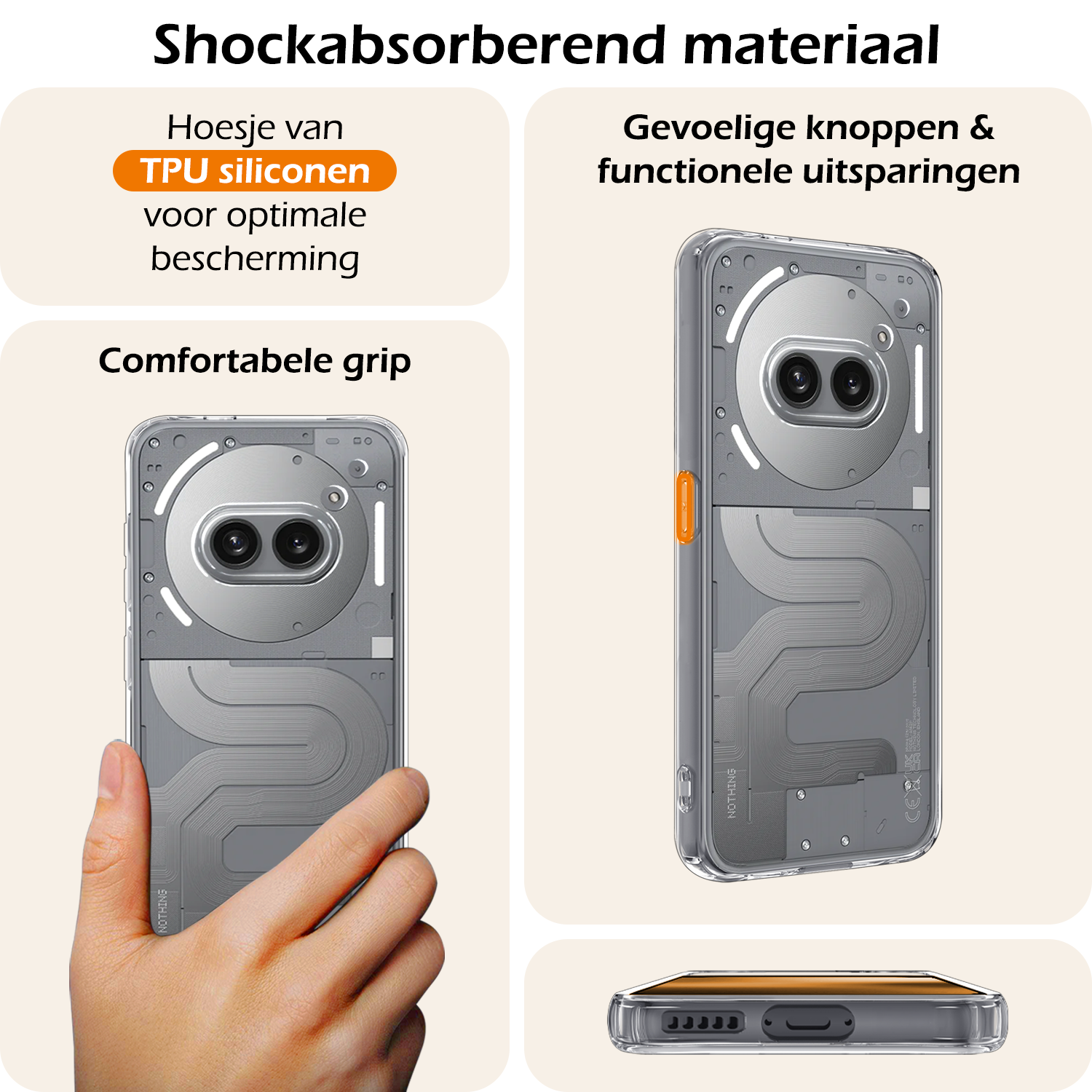 Nomfy Nomfy Nothing Phone (2a) Plus Hoesje Siliconen Met 2x Screenprotector - Transparant