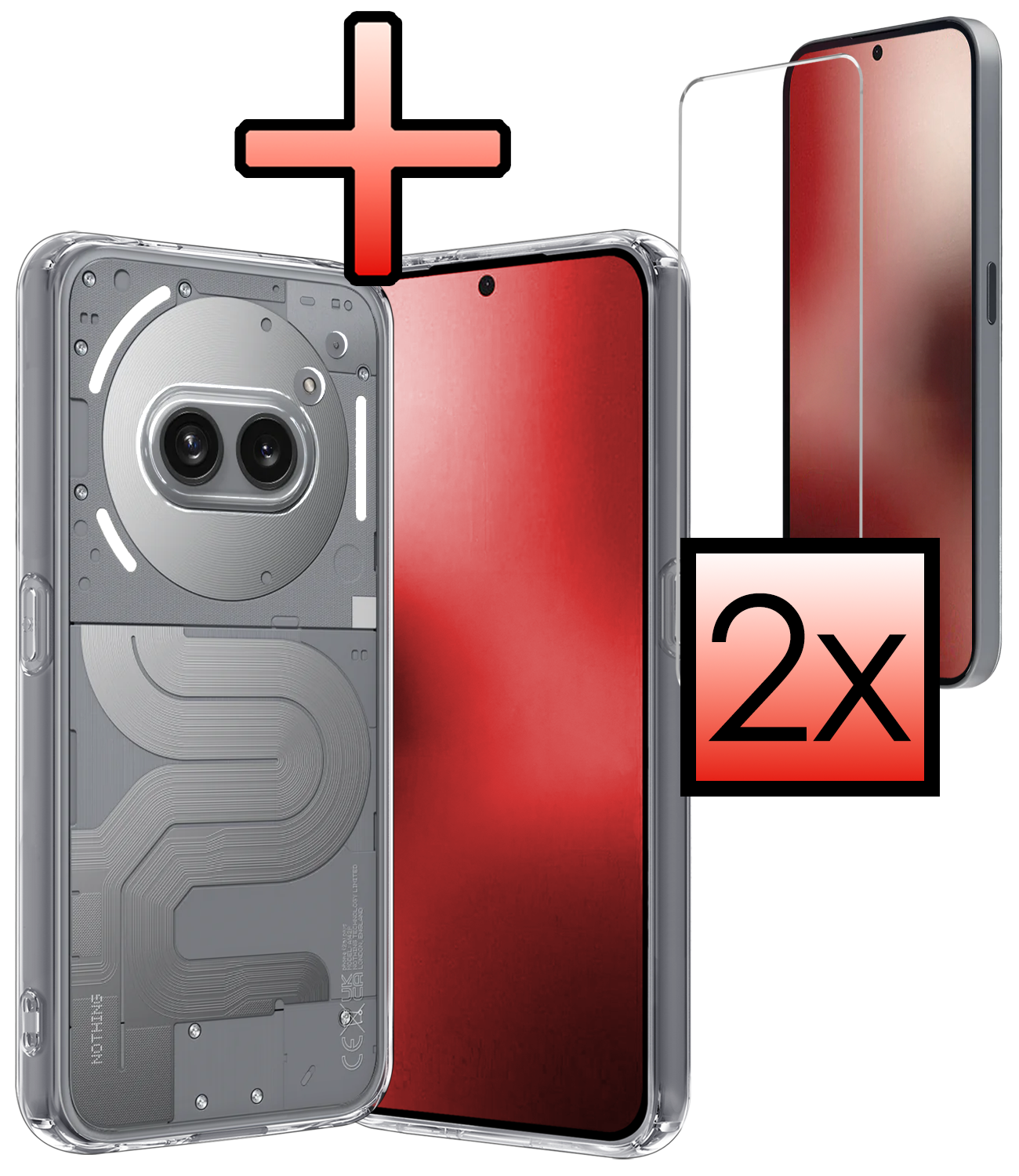 NoXx NoXx Nothing Phone (2a) Plus Hoesje Siliconen Met 2x Screenprotector - Transparant