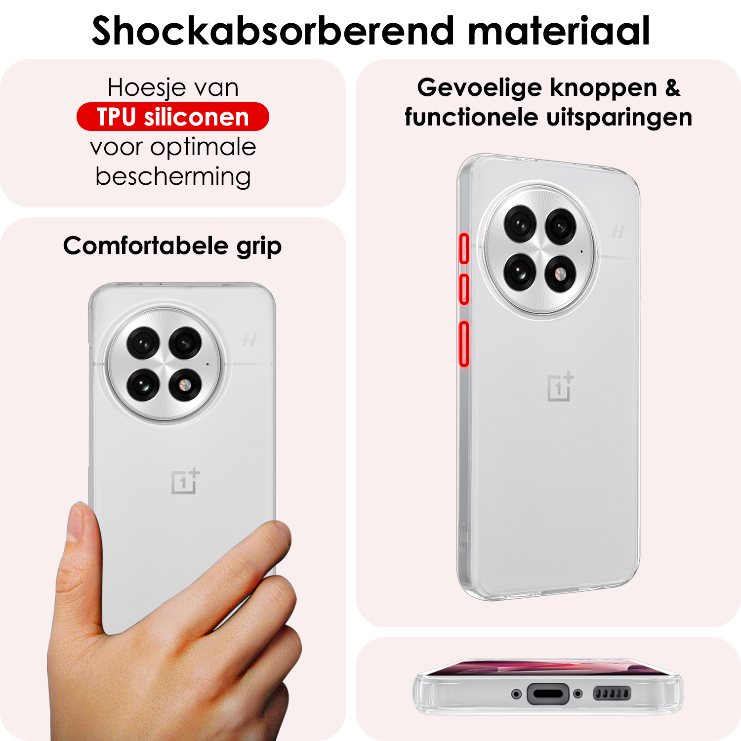 NoXx NoXx OnePlus 13 Hoesje Siliconen Met 2x Screenprotector - Transparant