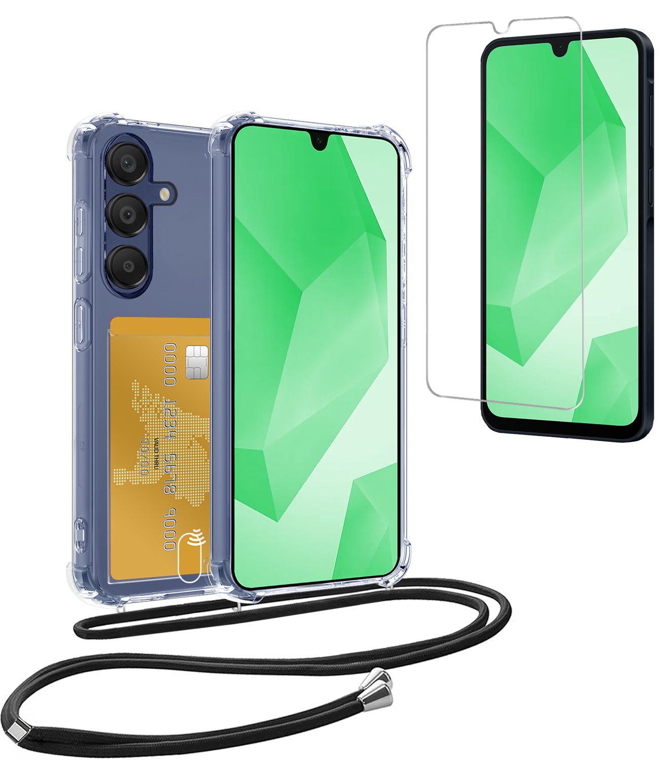 BASEY. BASEY. Samsung Galaxy A16 Hoesje Pashouder met Koord Met Screenprotector