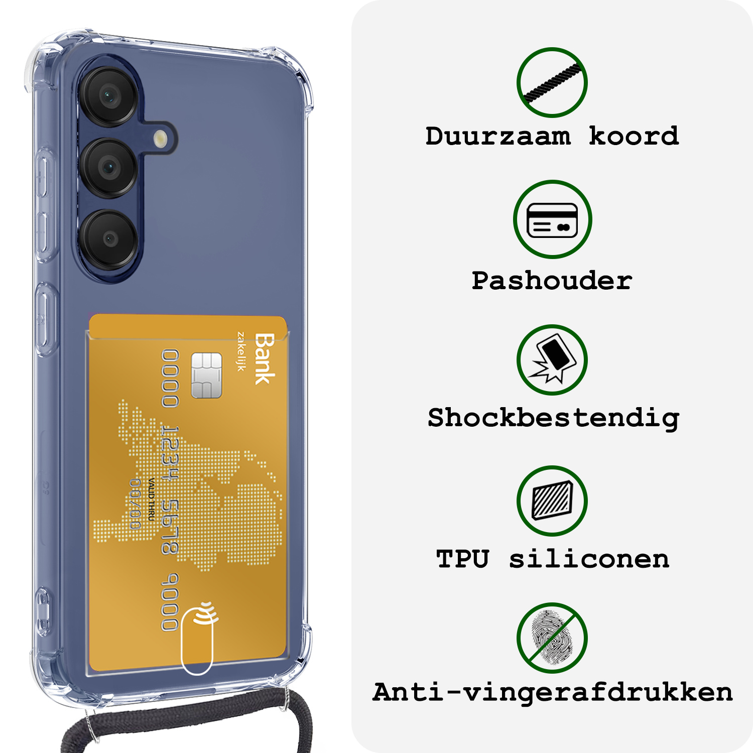 BASEY. BASEY. Samsung Galaxy A16 Hoesje Pashouder met Koord Met Screenprotector