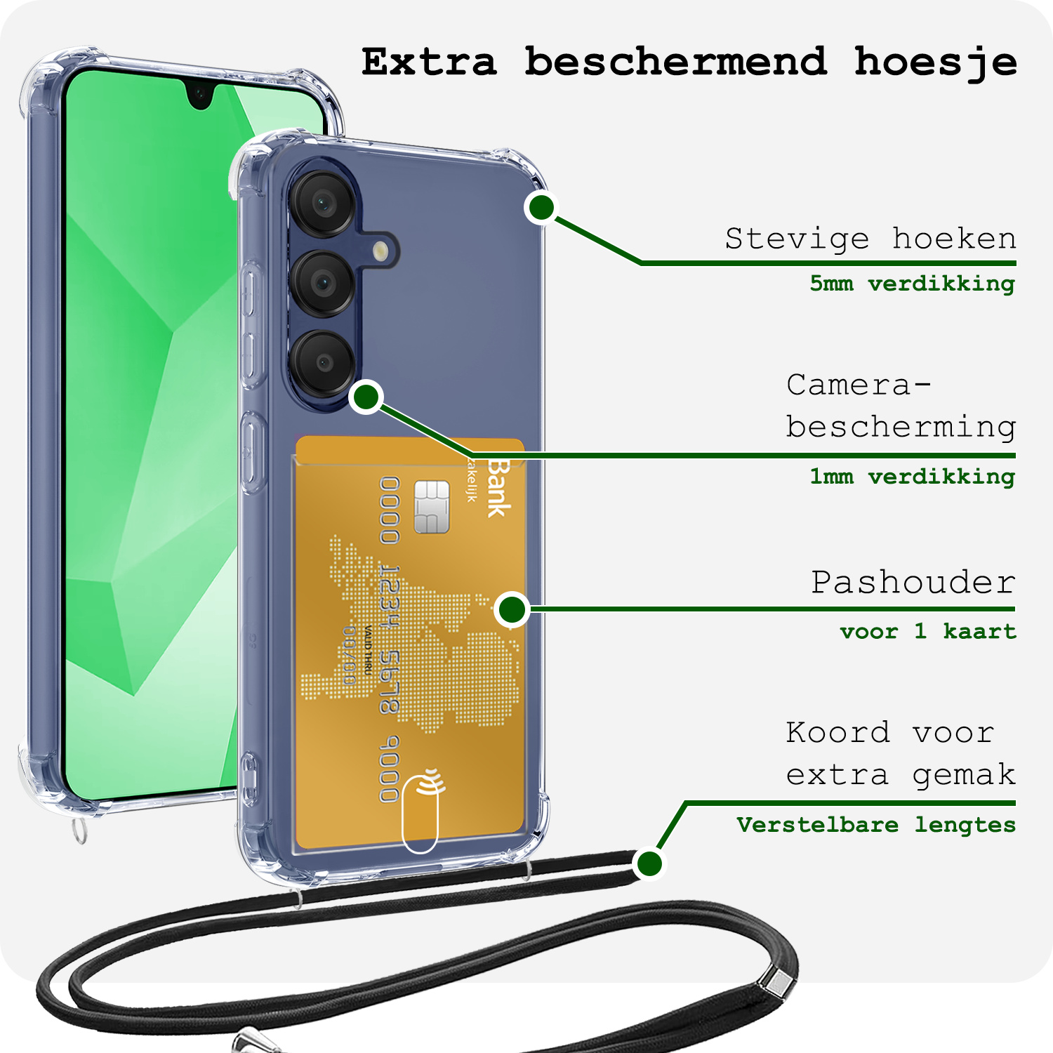BASEY. BASEY. Samsung Galaxy A16 Hoesje Pashouder met Koord Met Screenprotector