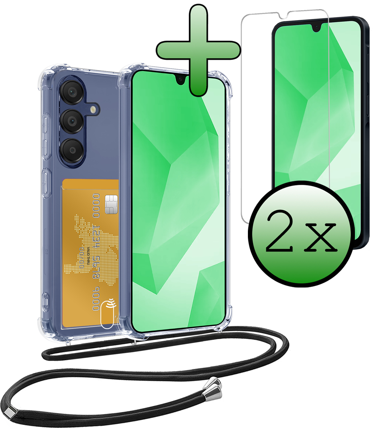 BASEY. BASEY. Samsung Galaxy A16 Hoesje Pashouder met Koord Met 2x Screenprotector