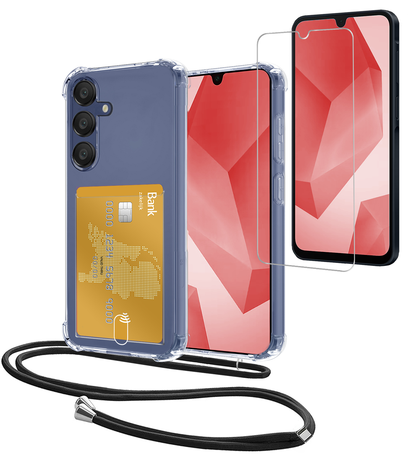 NoXx NoXx Samsung Galaxy A16 Hoesje Pashouder met Koord Met Screenprotector