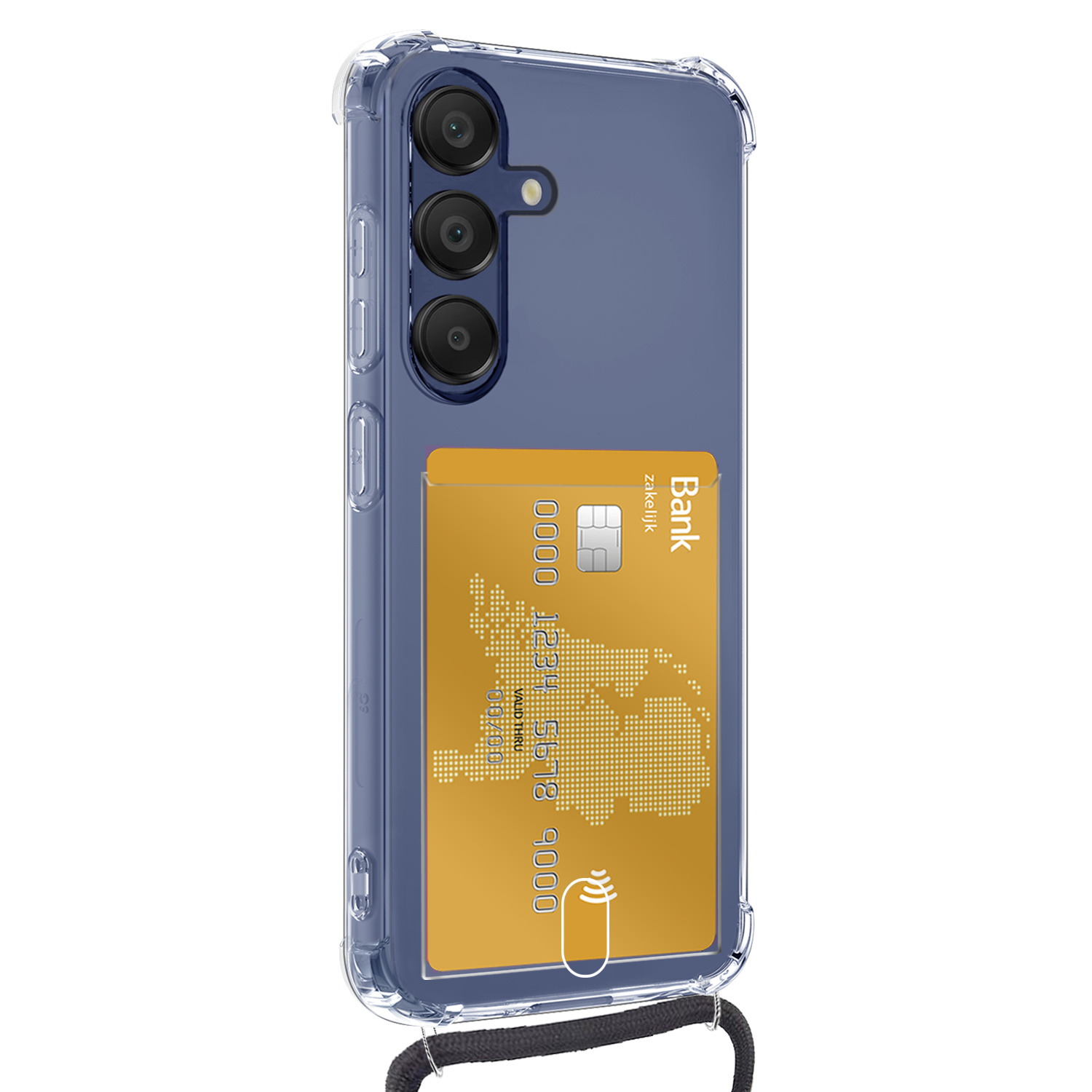 NoXx NoXx Samsung Galaxy A16 Hoesje Pashouder met Koord Met 2x Screenprotector