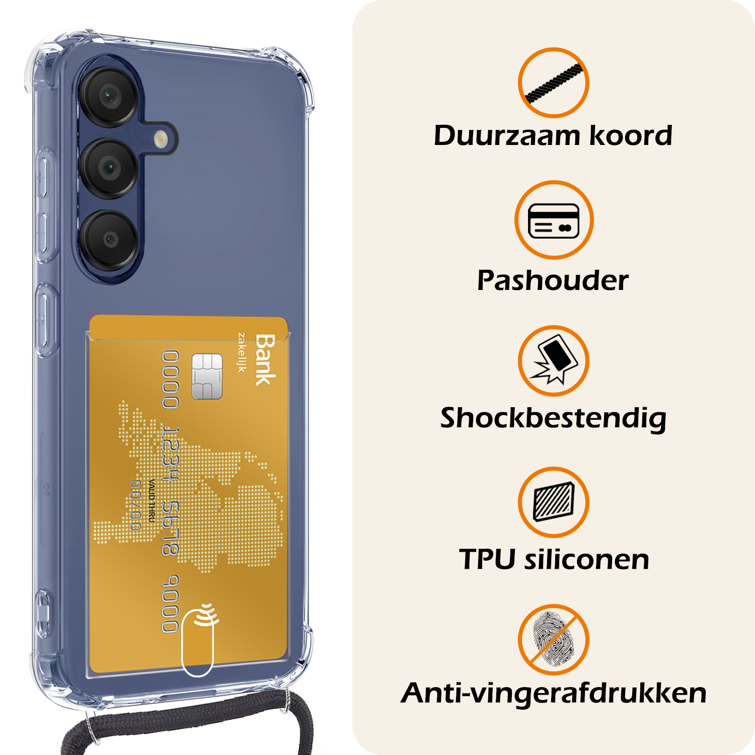 Nomfy Nomfy Samsung Galaxy A16 Hoesje Pashouder met Koord