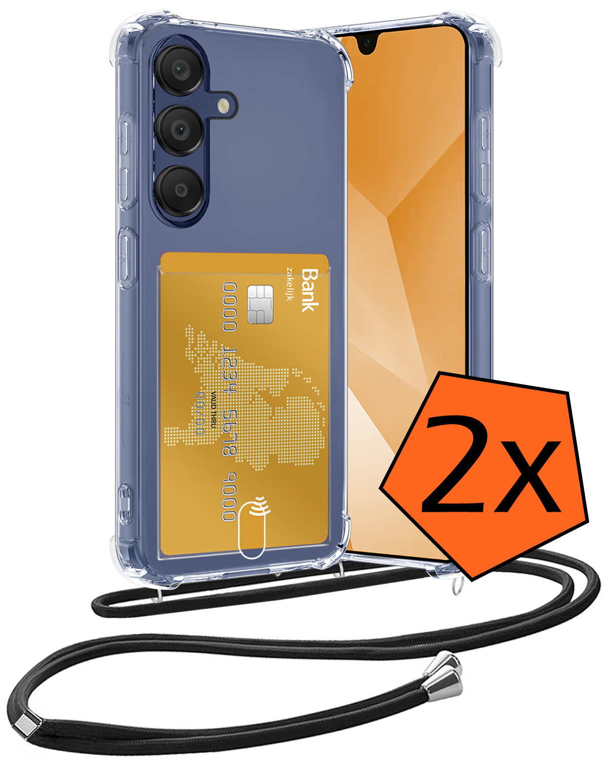 Nomfy Nomfy Samsung Galaxy A16 Hoesje Pashouder met Koord - 2 PACK